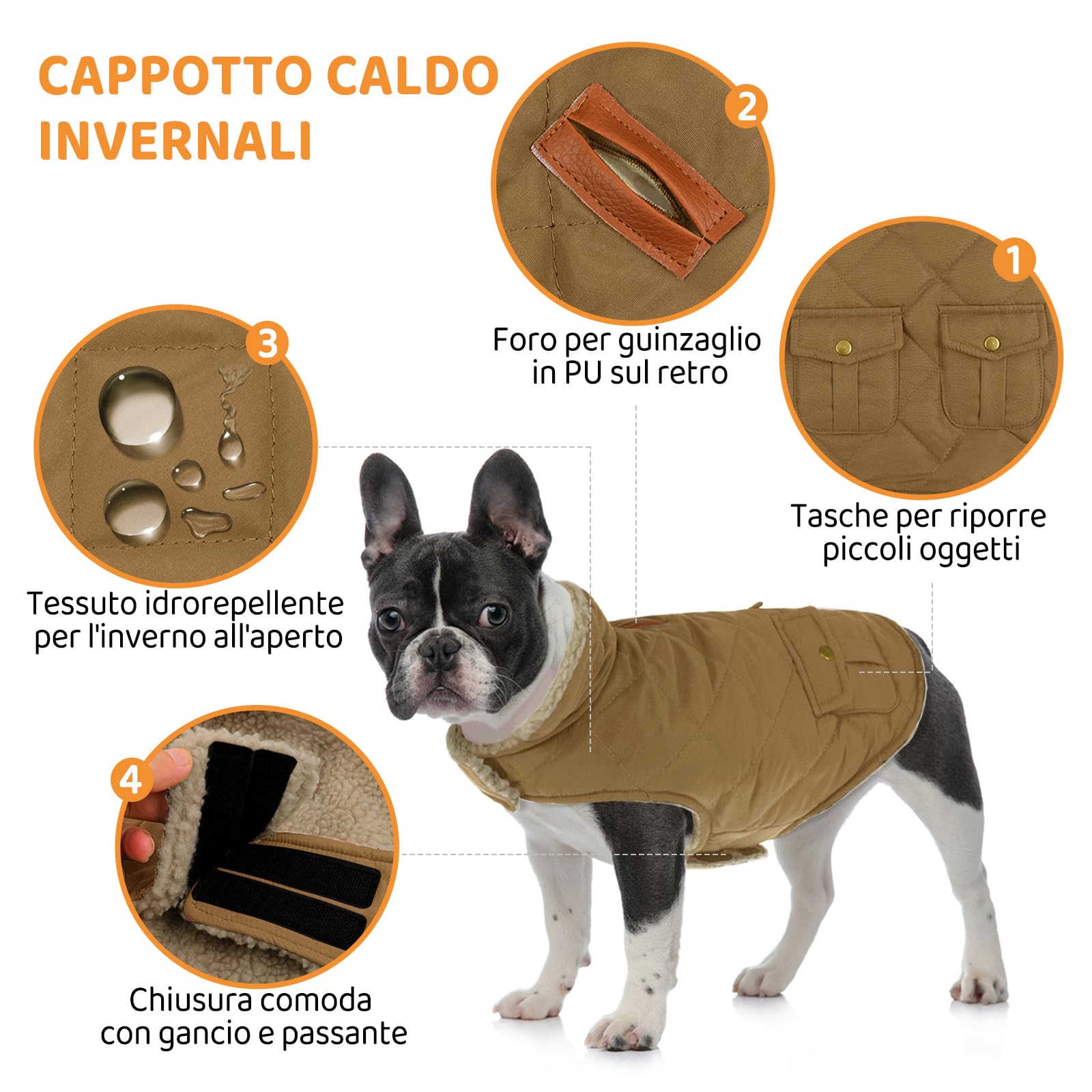 Queenmore Cappotto Cane Caldo Cappottino Cane Taglia Piccola Cappotto Impermeabile per Cani Giubbotto Invernale Pile Cane Vestiti per Cani Bassotto Bulldog Francese Chihuahua, Marrone, XS