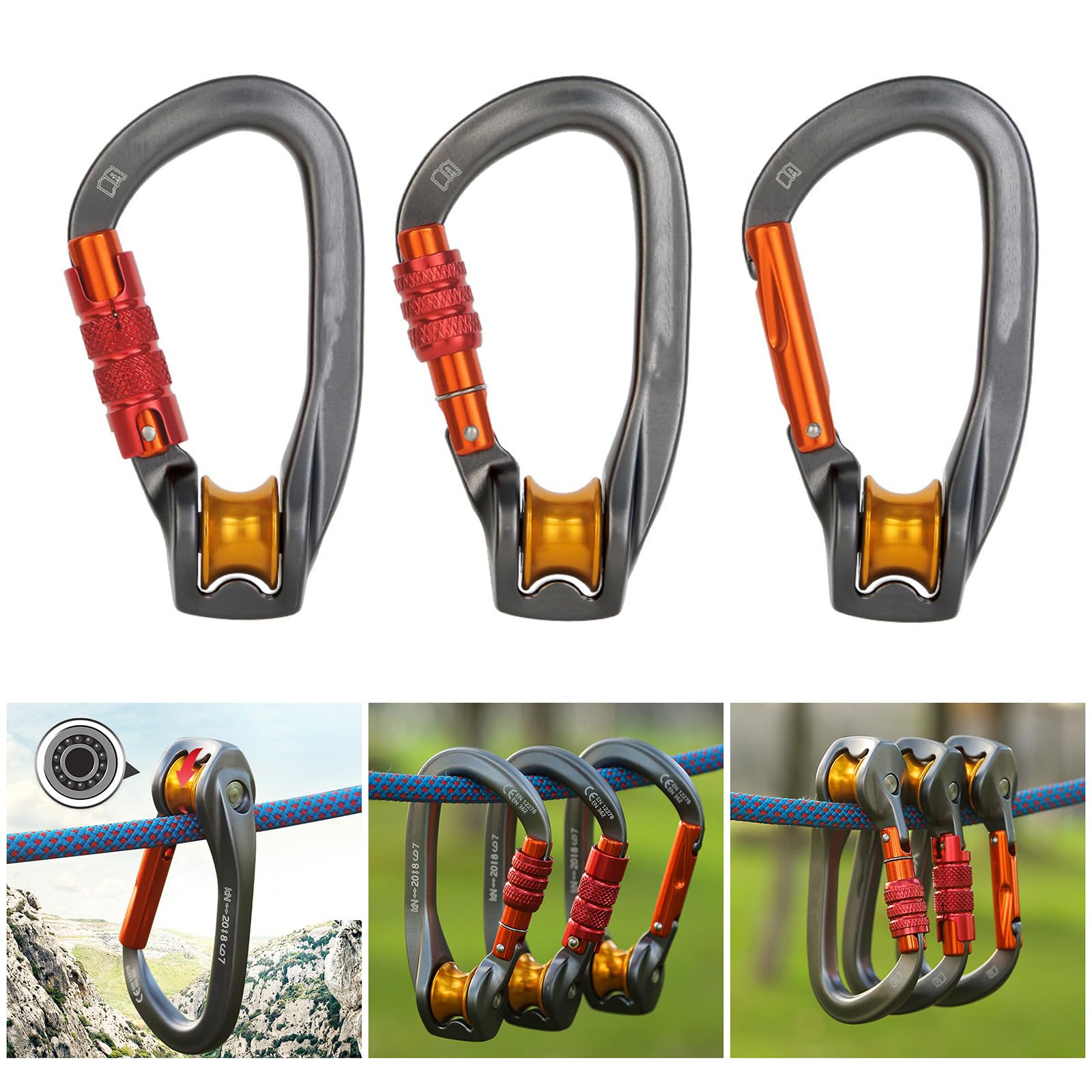 Mousqueton robuste en forme de D 20 kN en alliage d'aluminium avec vis d'escalade pour le camping en plein air et la randonnée, boucle d'escalade