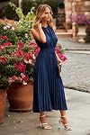 PRETTYGARDEN Robes Midi d'été pour femmes Col V casual Swiss Dot Ruffle Sans manches Une ligne Robe de soleil de plage
