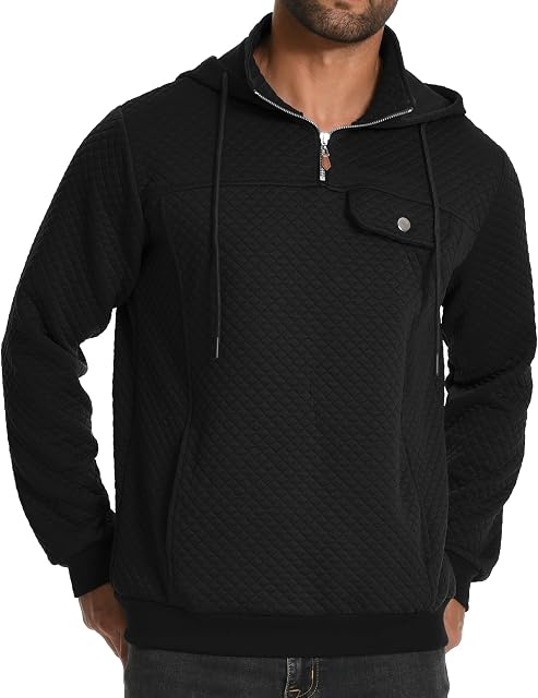 MLANM Sweat-shirt à manches longues avec poche pour hommes à capuche
