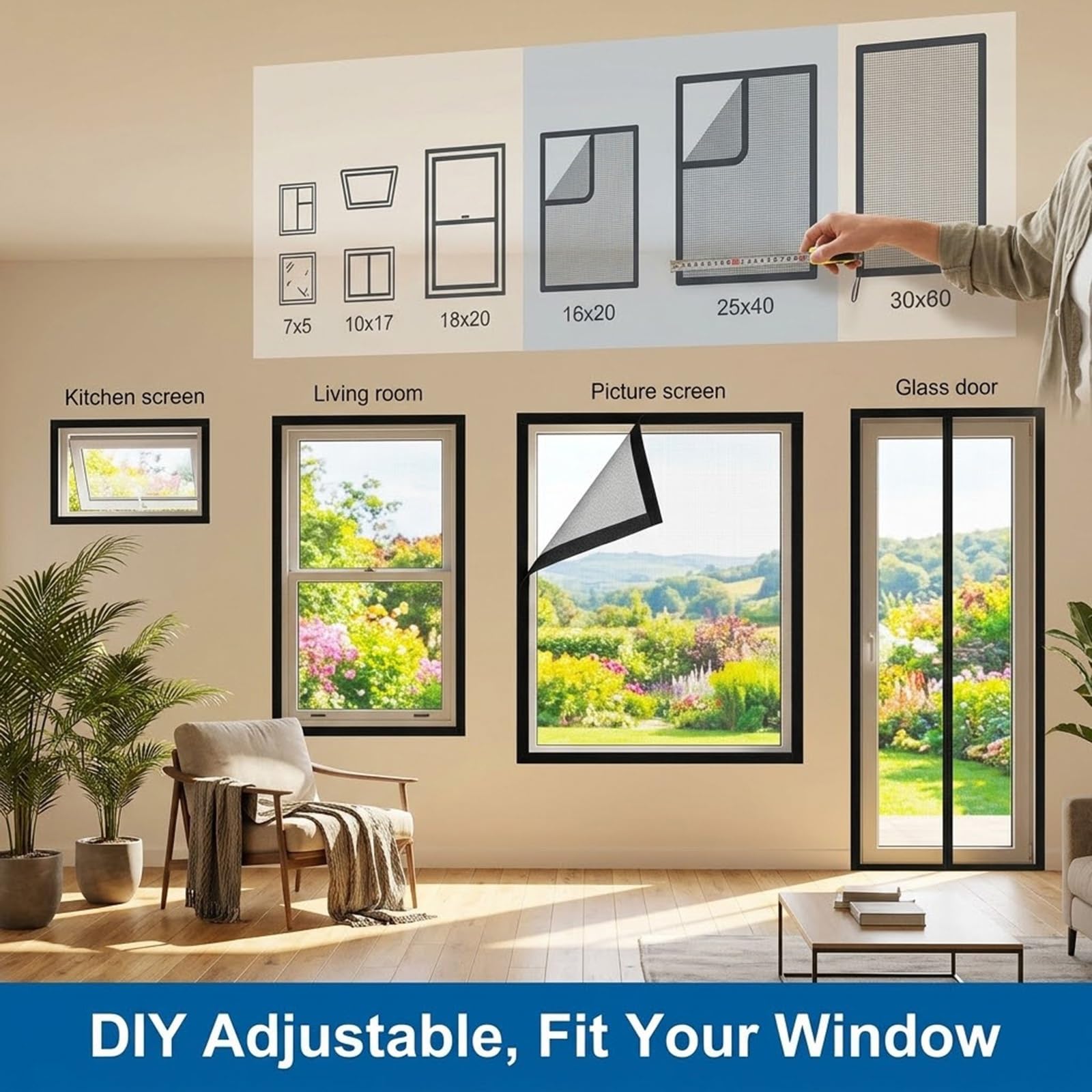 Fliegengitter Moskitonetz, Insektenschutz Fenster Mit Klebeband, Selbstklebend Fliegennetz, Ohne Bohren, Katzengitter Fenster Für Schlafzimmer Wohnzimmer Küche(Weiß,75x79in/191x201cm)