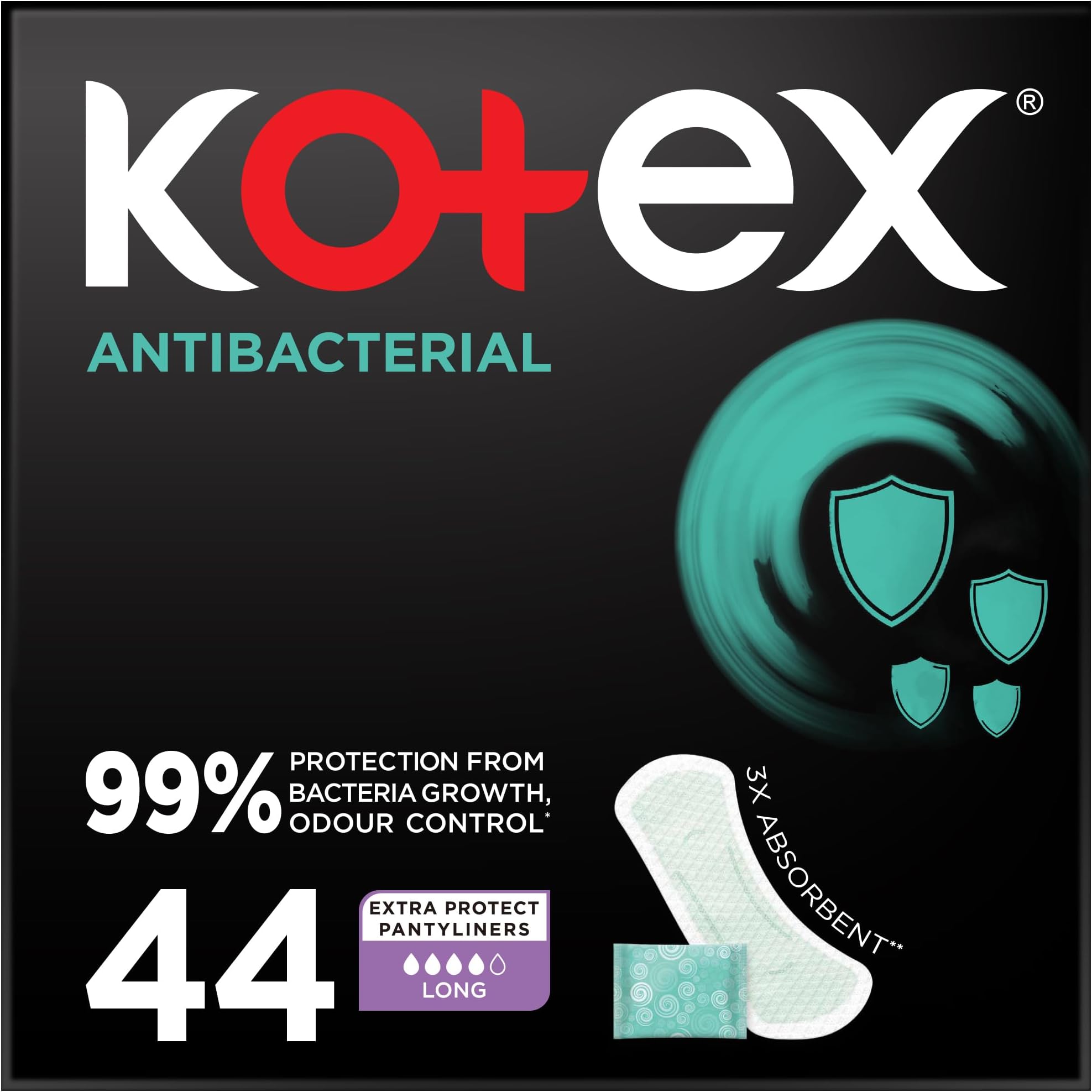 Antibacterial Panty Liners, 99% Protection from Bacteria Growth, Long Size, 44