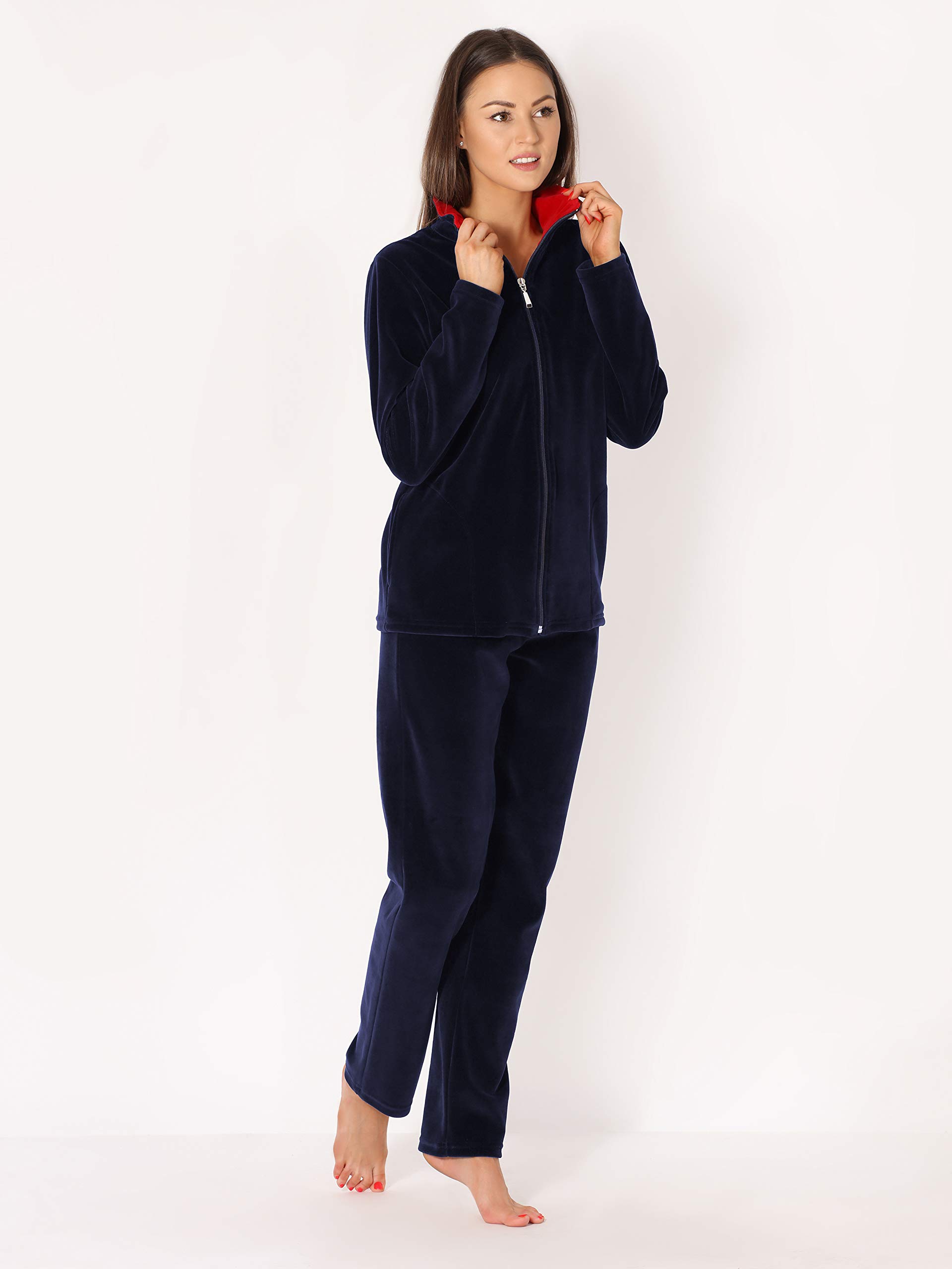 Merry Style Ensemble Survêtement Blouson et Pantalon en Velours Femme MSMG001 (Bleu Marine/Rouge(1734), 6XL)