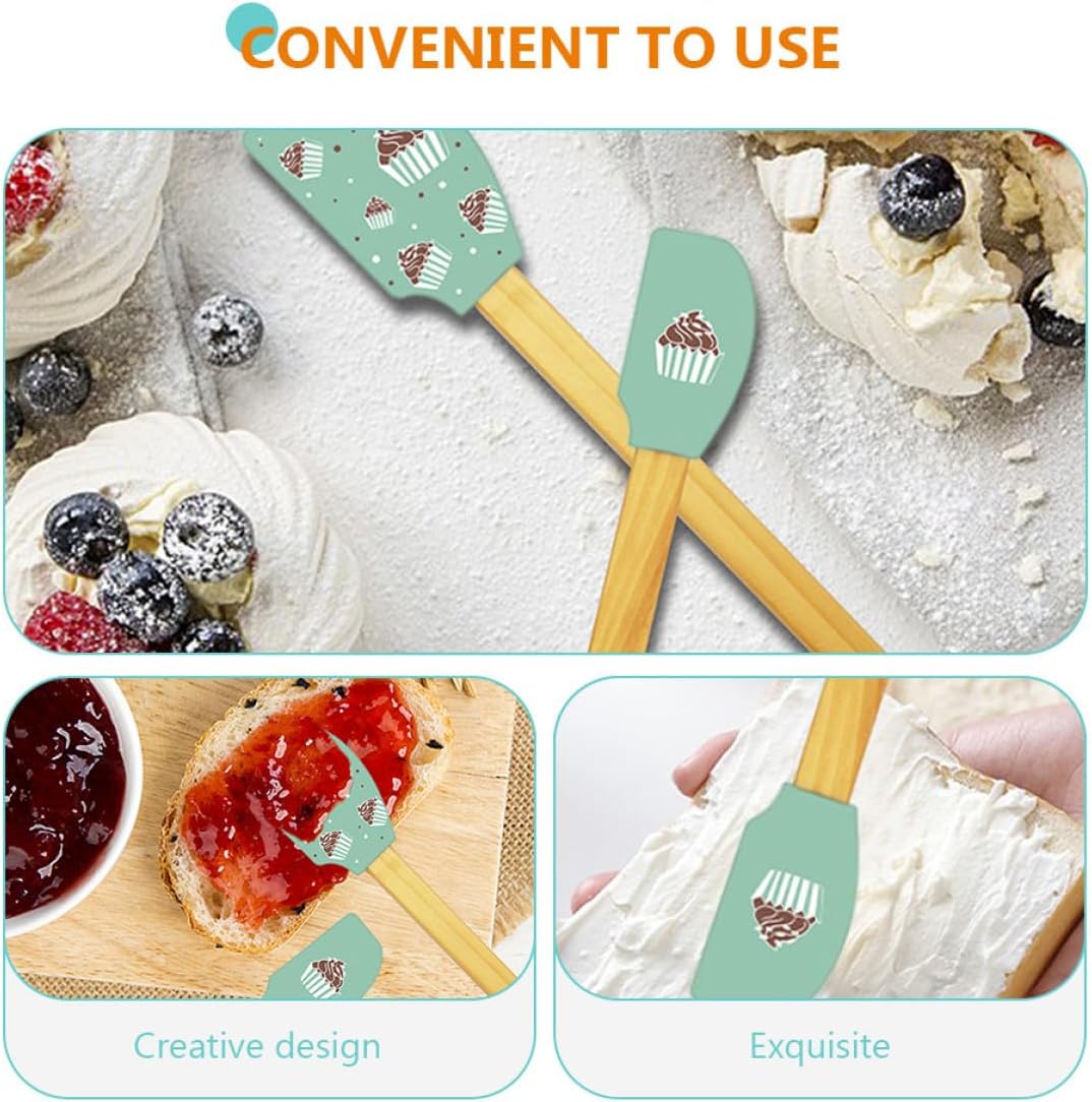 BESPORTBLE 2Pcs Silicone Baking Scraper and Cream Spatula Set, Light Green Multipurpose Butter Scraper and Mixing Spatula for Cake Decorating and Kitchen Use