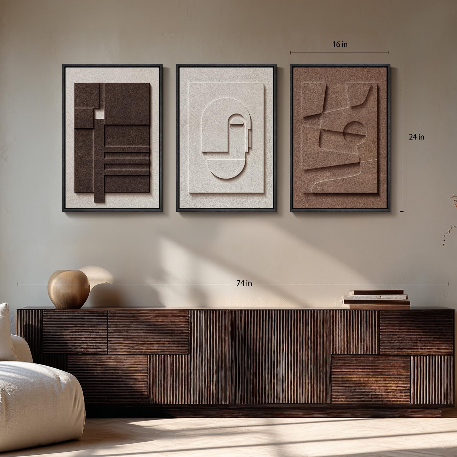 3D Textured Abstract Wall Art Set - Brown & White -4