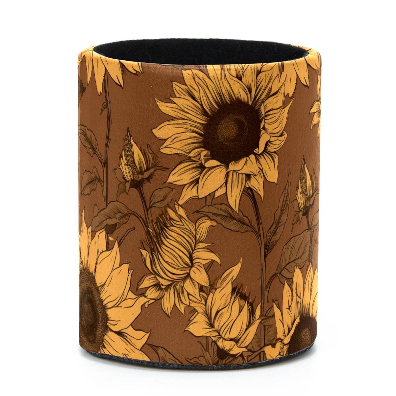 VAPOKF Round Pencil Holders for Desk, Sunflowers Pen Holders Pen Pot Makeup Brushes Storage Desktop Stationery Supplies Organiser for Home Office