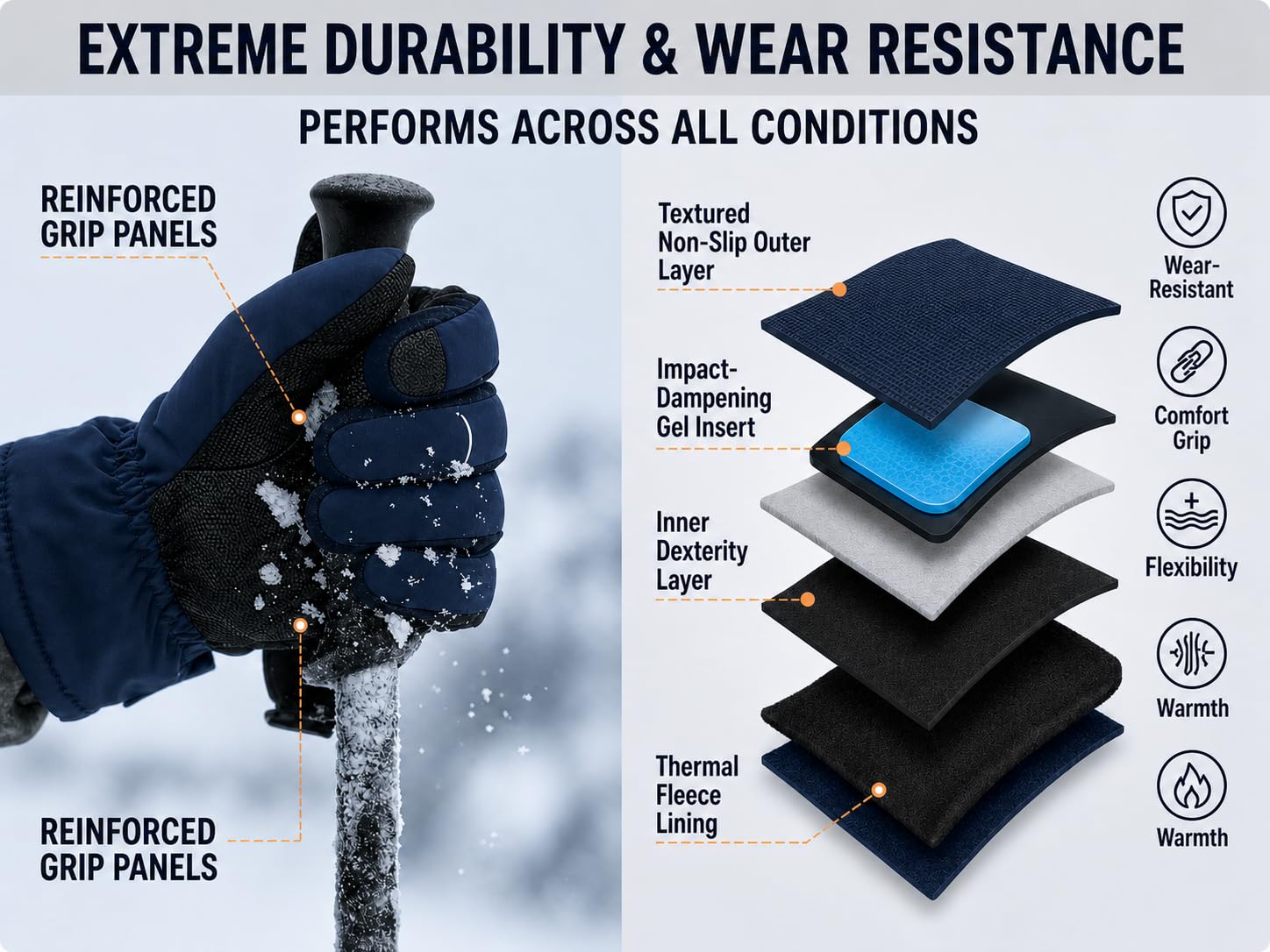 CLARZA Men & Women Winter Gloves, Waterproof Windproof Thermal with Adjustable Strap, Warm Snow Gloves for Outdoor Sports & Riding, Black (Black) 3
