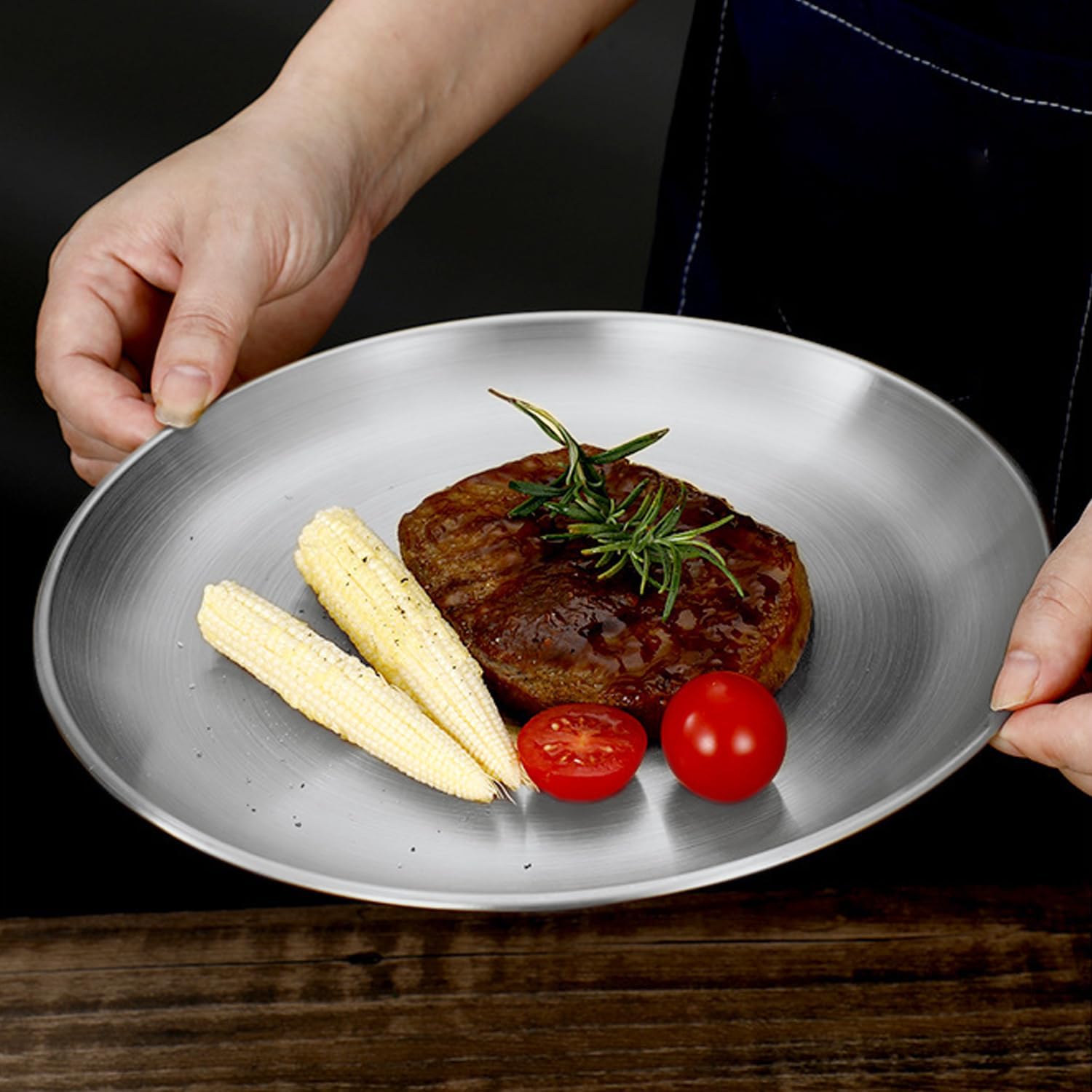 Stainless Steel Plates Silver Lightweight Unbreakable Dinner Dishes Plates Set Feeding Serving Camping Reusable and Dishwasher Safe (10Pcs 9 Inches)
