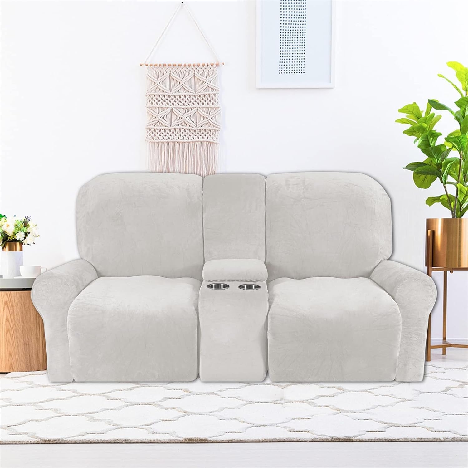 Thick Sofa Covers 2 Seater, Soft Velvet Sofa Slipcovers Protector,Stretch Couch Slipcover,8 Pieces 155-216cm (G)