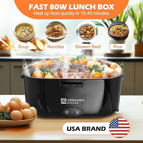 Miniatura 2 de Annie & Mia Design Fiambrera eléctrica para adultos, 80 W 1.5 L, calentador de alimentos portátil para hombres, lonchera térmica para adultos,