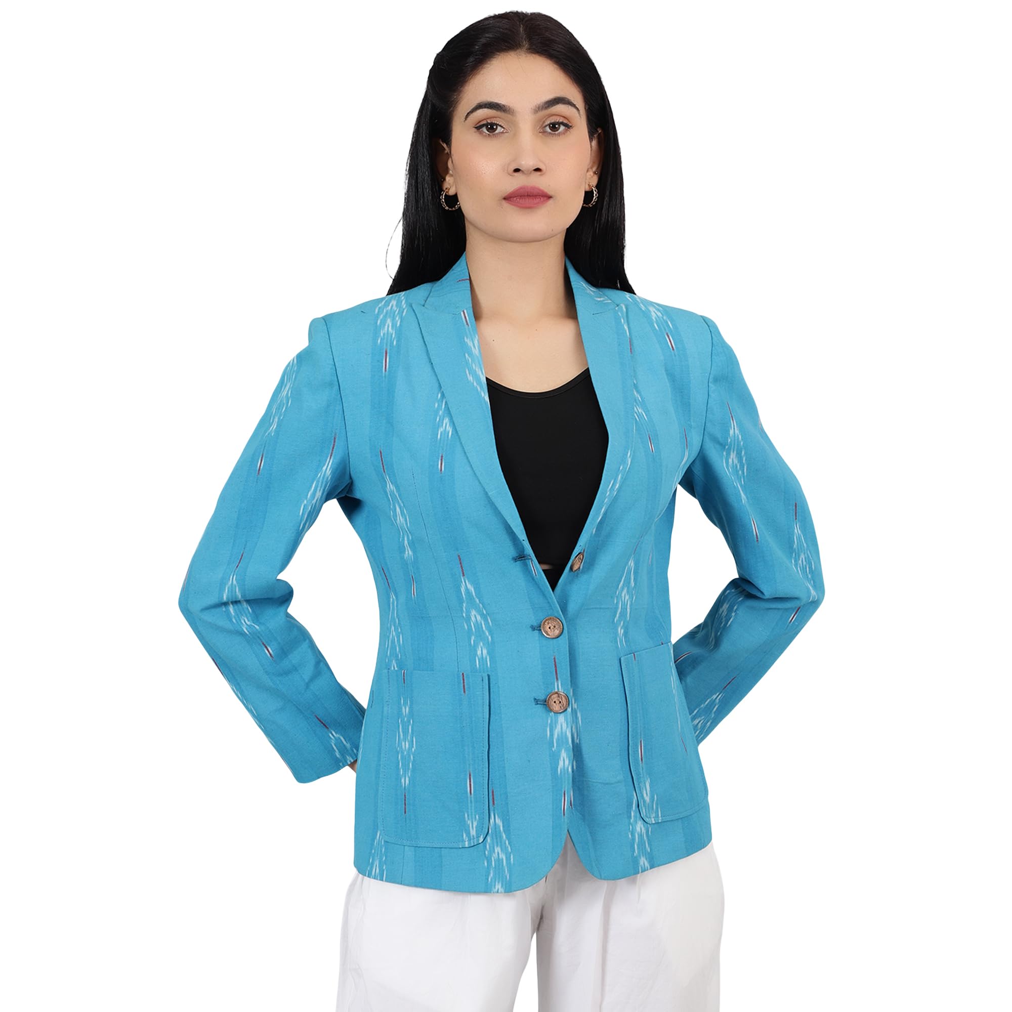 Womens Ikat Blue Cotton Blazer-picture-12