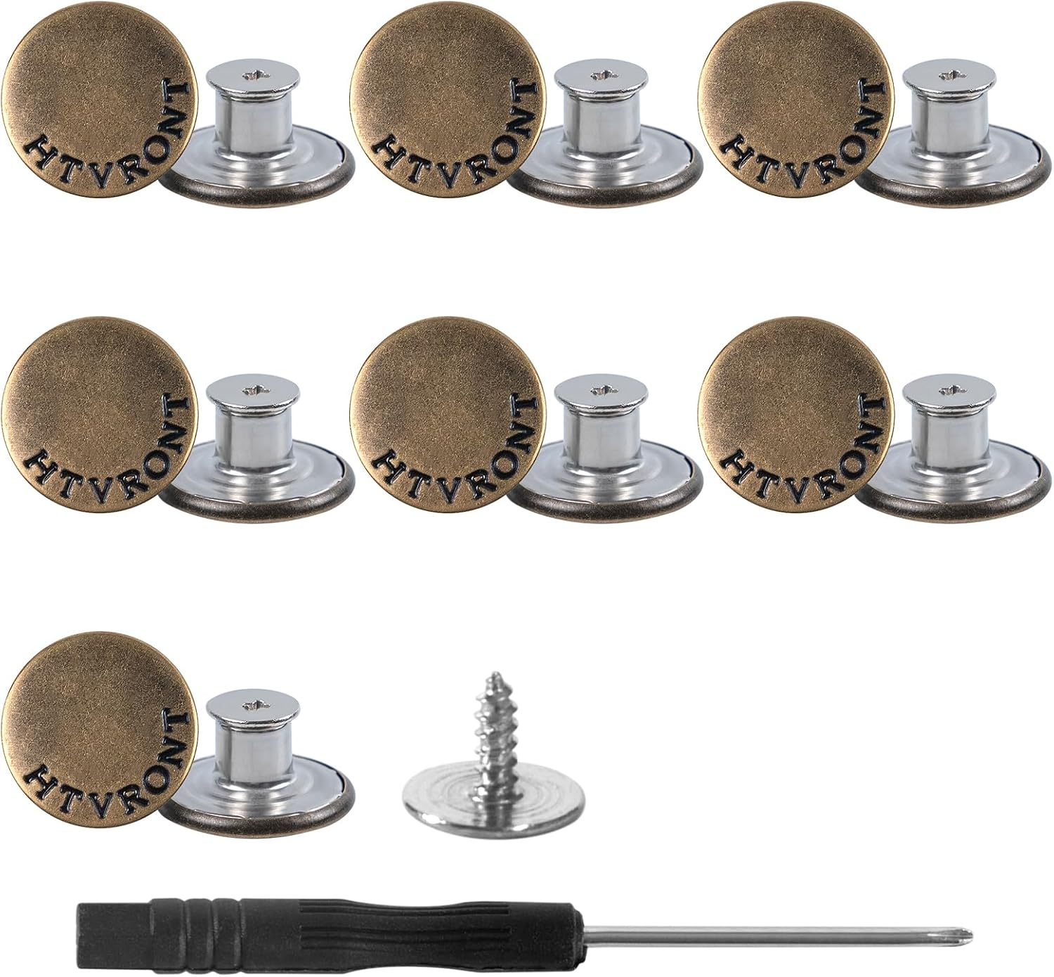 HTVRONT Buttons for Jeans 14 Sets, Jean Buttons Replacement 17mm No Sew, Adjustable Metal Jean Buttons for Loose Jeans Repair Kit with Threads Rivets and Screwdriver…