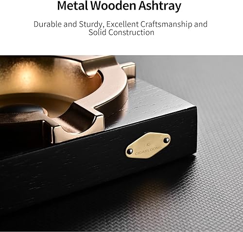 Miniatura 2 de Cenicero de cigarros clásico de metal con madera para el hogar, oficina, bar, restaurante