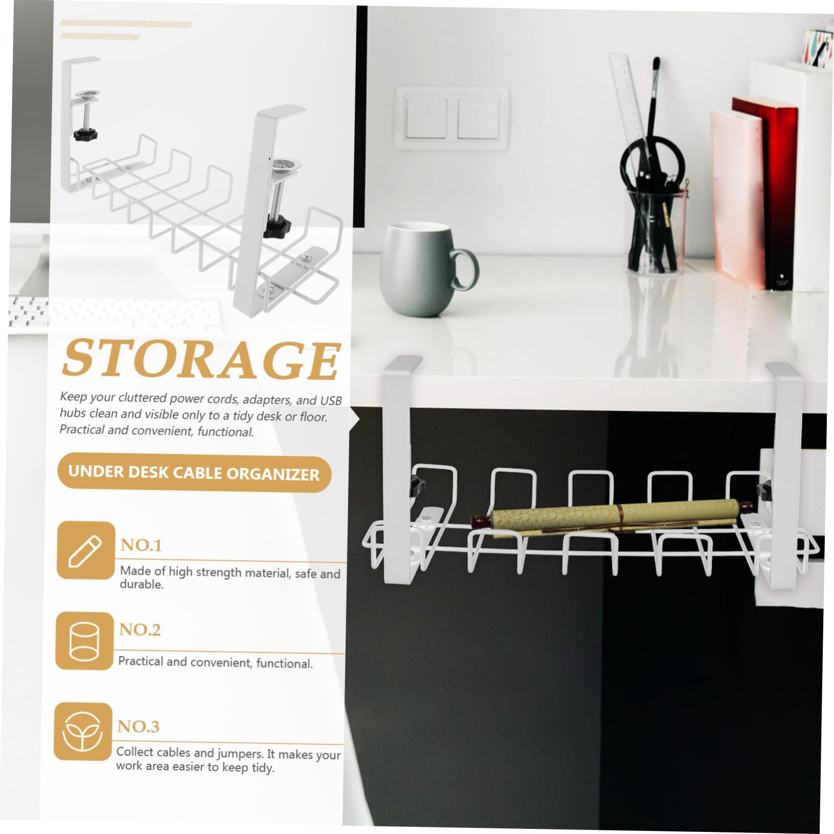 Housoutil Plateau de Gestion des Câbles sous Bureau en Acier Carbone Fixation Facile pour Organiser Câbles et Multiprise