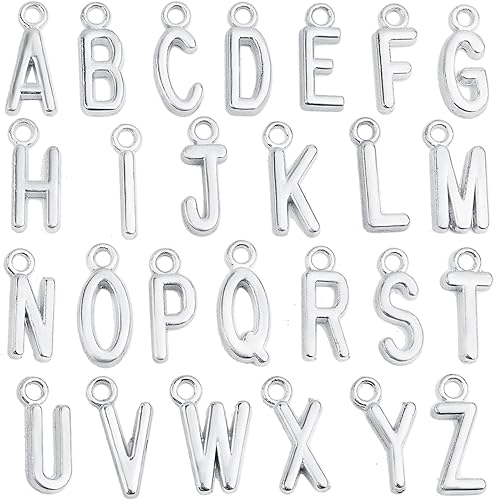 104 piezas (4 juegos) de aleación de letras del alfabeto, colgantes de letras iniciales de la A a la Z, accesorios para decoración de manualidades,