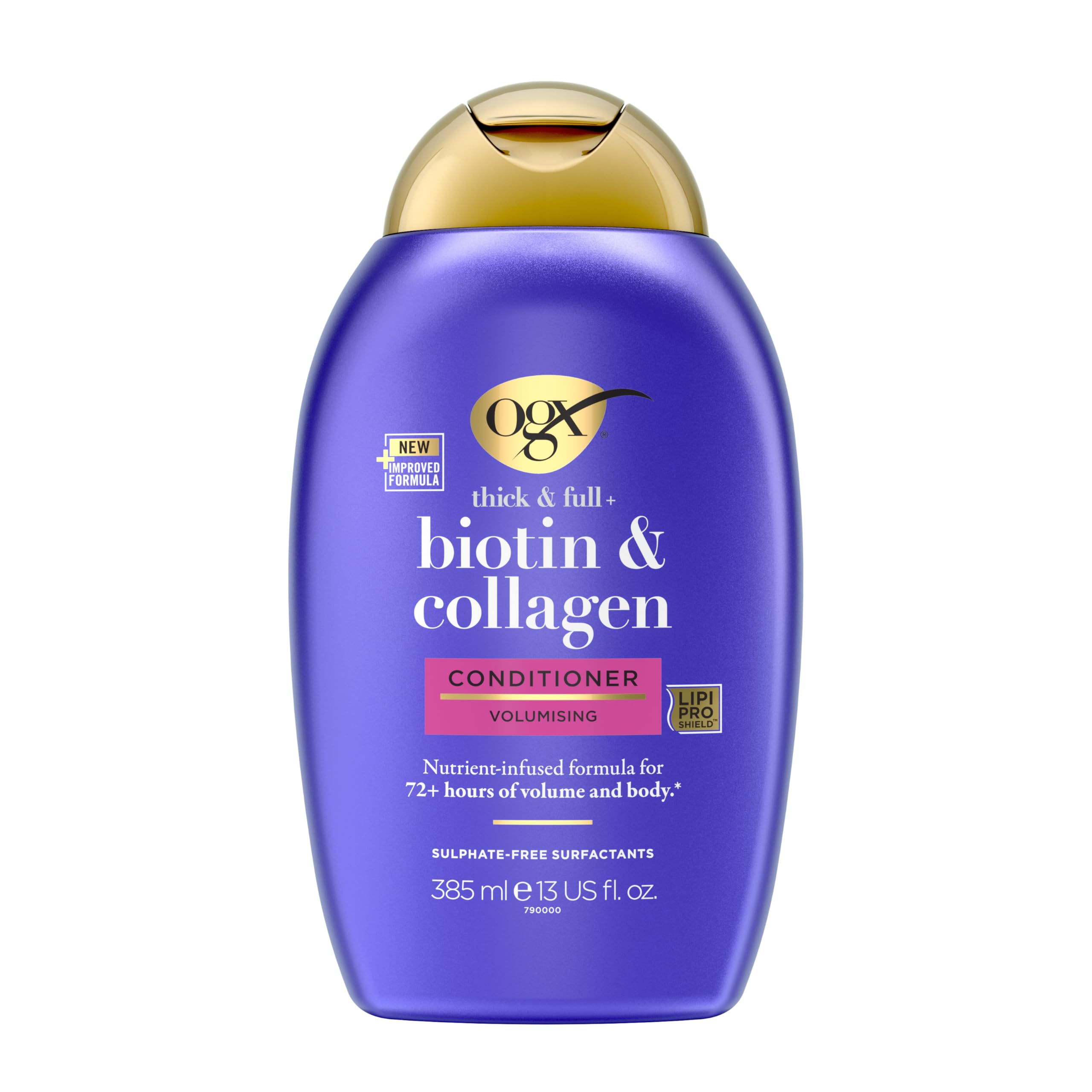 OGX Odżywka do biotyny i kolagenu (385 ml), bogata odżywka do włosów dla objętości 72 h + z biotyną i kolagenem, pielęgnacja włosów, odżywka do włosów cienkich i cienkich z technologią LipiPro Shield