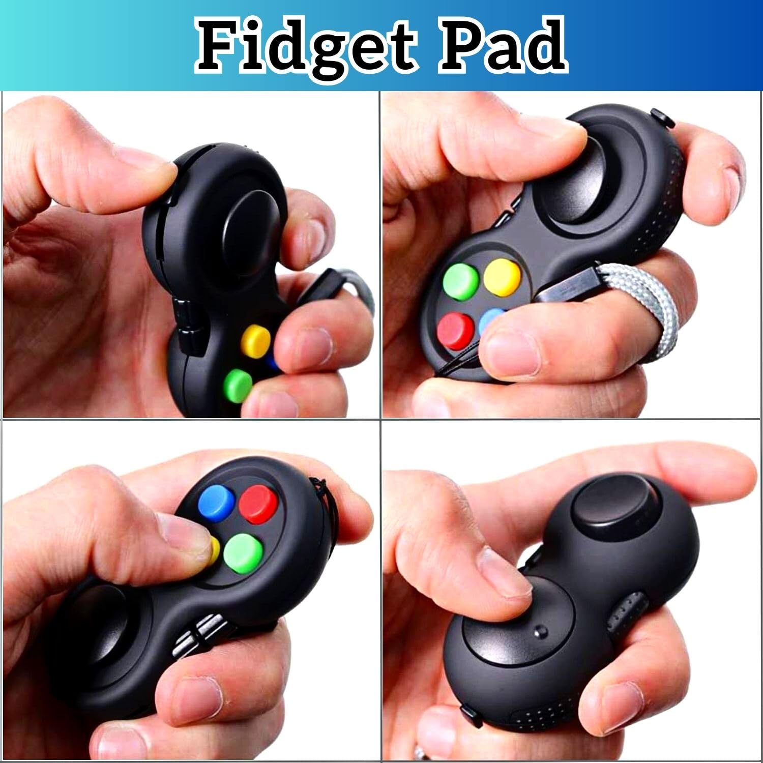 Yeefunjoy Fidget Toys zestaw 4 zabawek antystresowych, kontrolery Fidget Pad, sześć rolek i breloczków, antystresowe, dla dorosłych i dzieci (czarny)