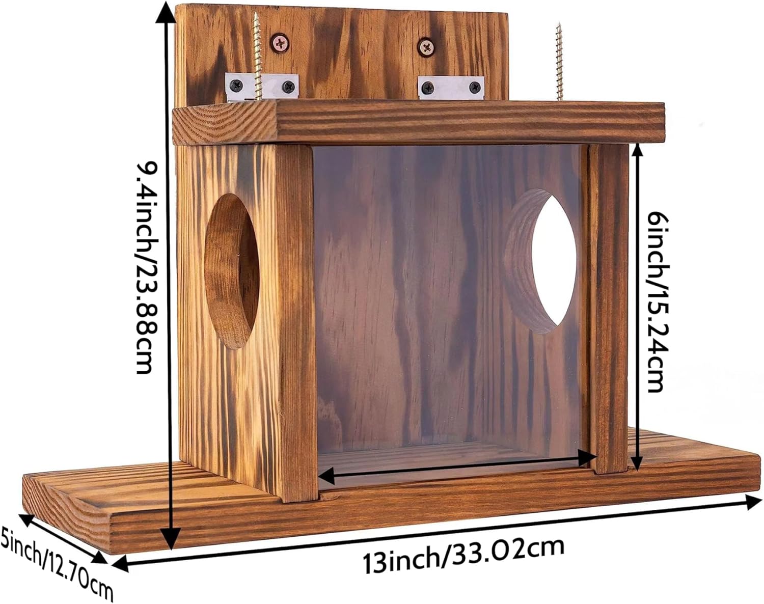 Squirrel Feeders for Outside, Visible Wood Squirrel Feeder, Wall-Mounted Easy to Fill House Box with Flip-Top Panel for Corn
