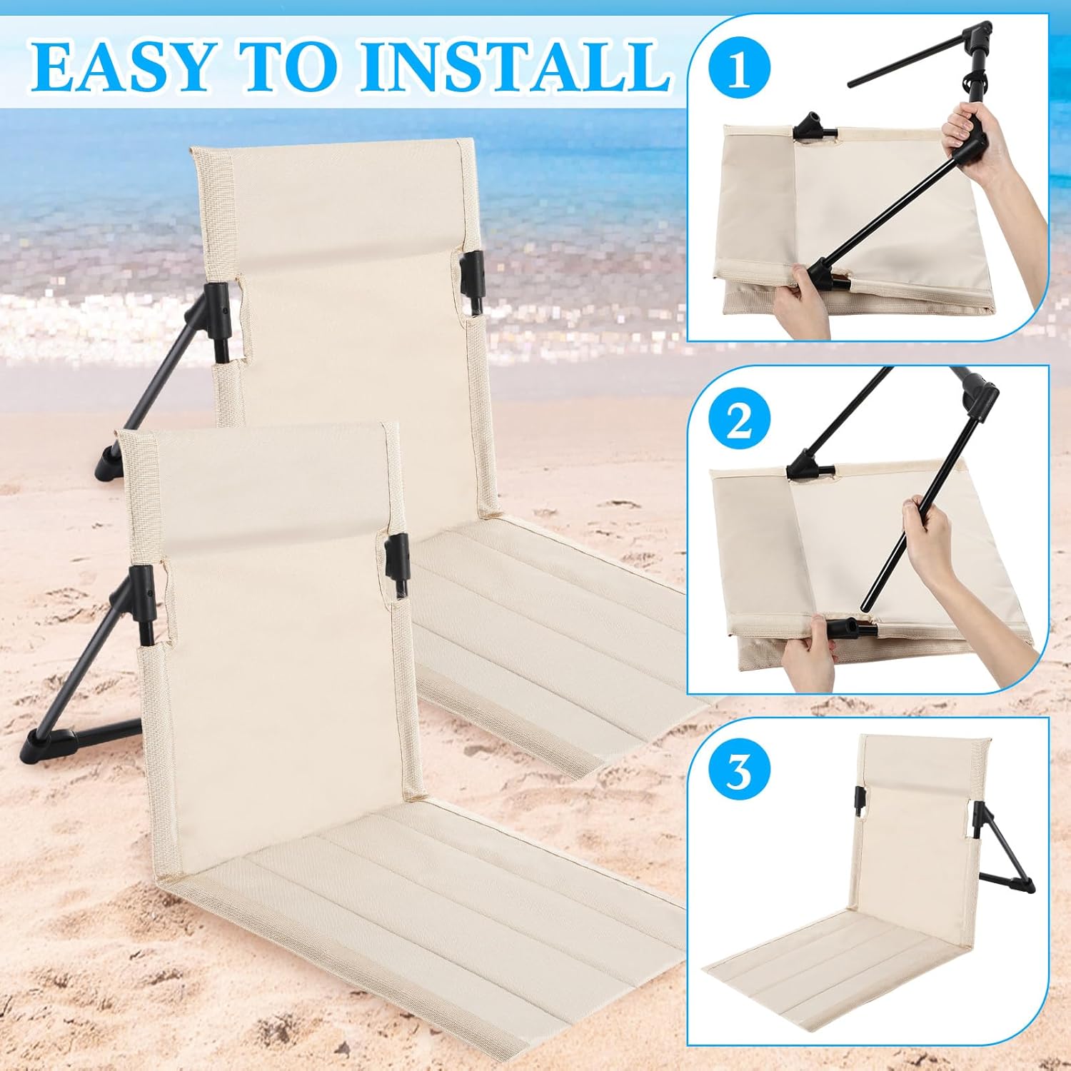 Karenhi 4 Pcs Foldable Poolside Chairs Portable Beach Chair Folding Seat for Edge of Pool Provide Back Support with Carry Bag for Adults Traveling Camping Picnic Lawn