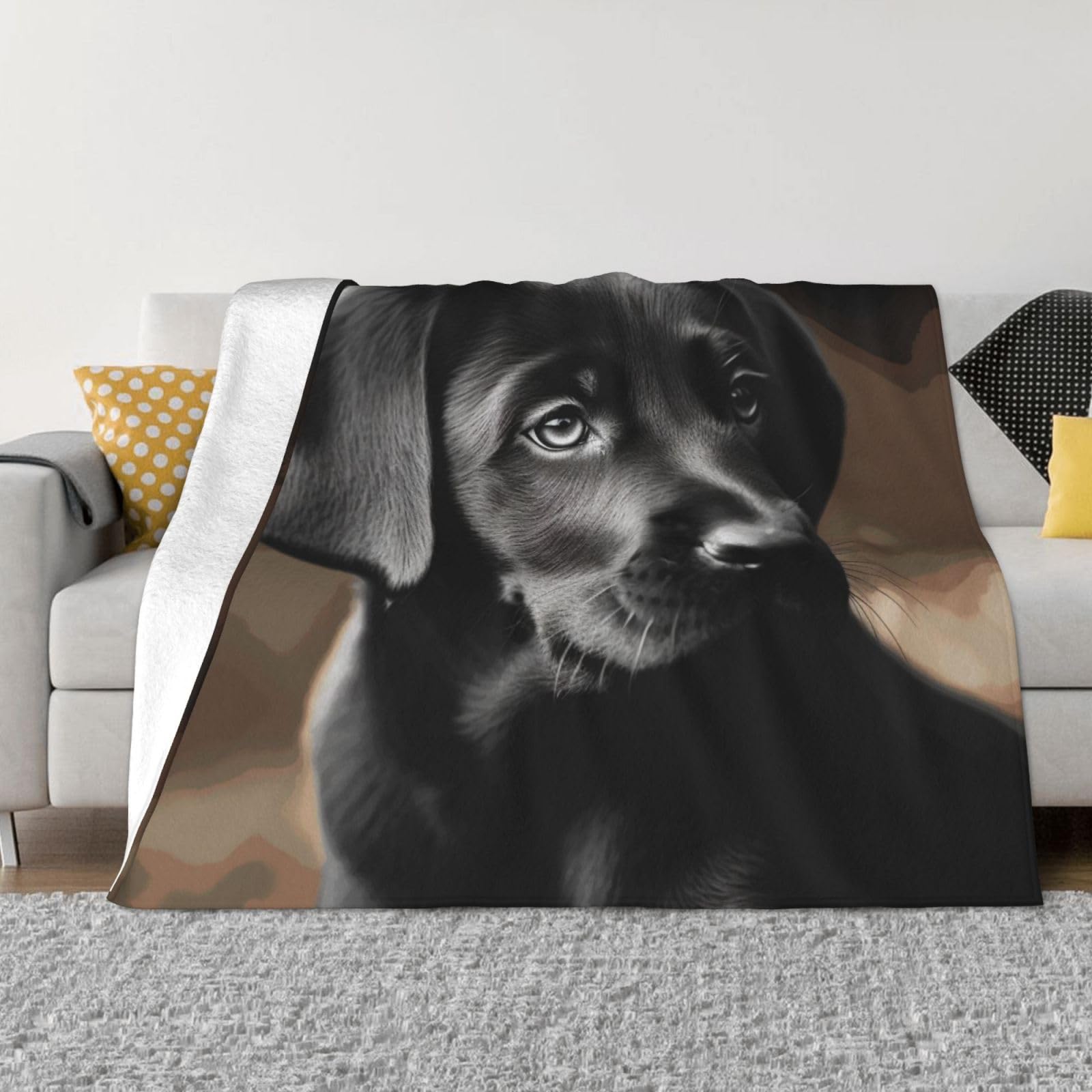 KLOPH Black Labrador Puppy Throw Blanket 40"x30" Flannel Fluffy Warm Blanket for Couch, Reversible Plush Blankets for Bed, Comfy Fuzzy Blanket for Sofa, Plush Lightweight-Blankets for All Season