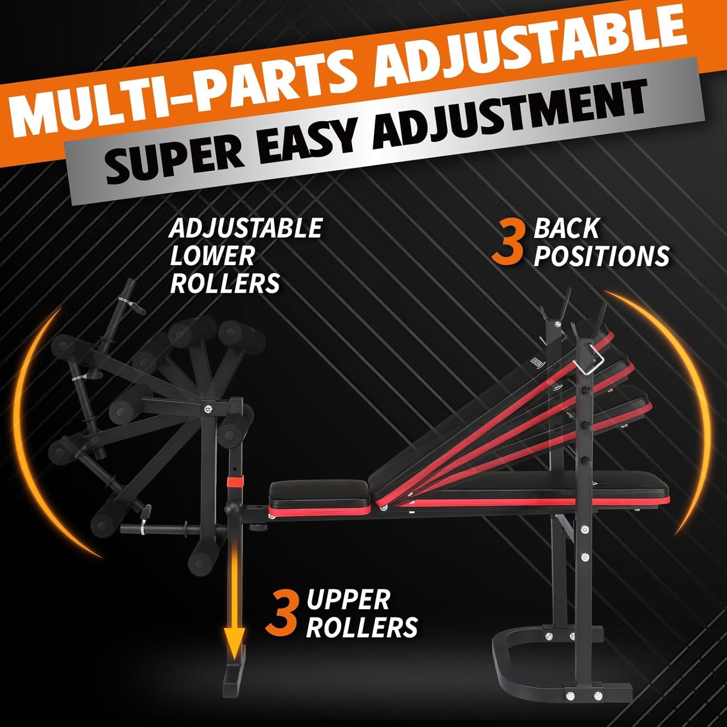 TARESNESS Adjustable Weight Bench for Full Body Workout, 4-in-1 Folding Bench Press with Leg Developer & Barbell Rack, 440LBS Capacity, for Home Gym Strength Training(Red)