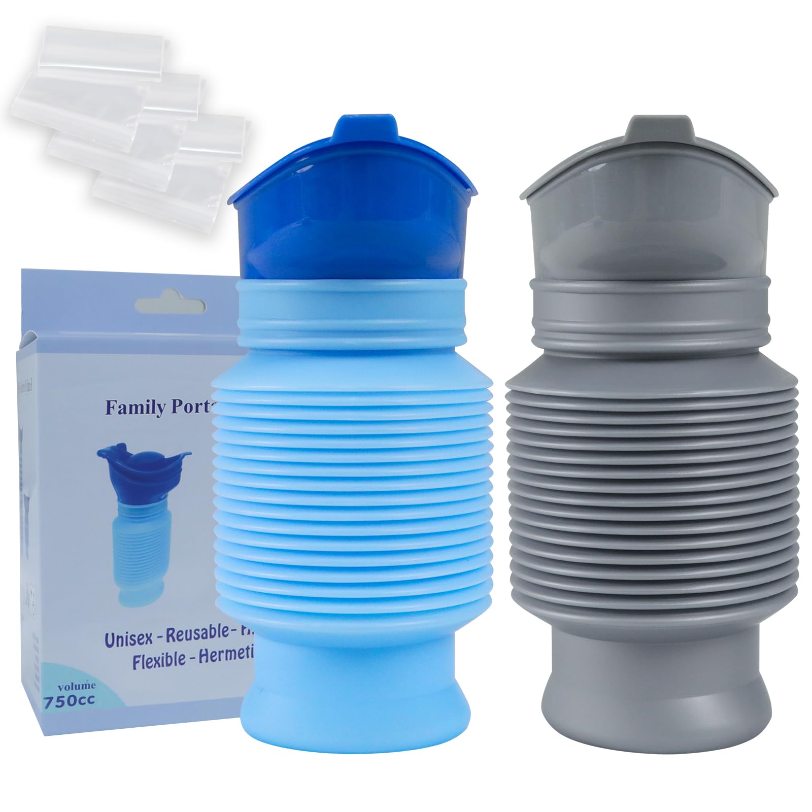 Leetye Mei Emergency Toilet Shrinkable Urinal Portable for Men Women, Male Female Travel Mobile Toilet 750ML Reusable Urine Pee Bottle for Camping Hiking Car Travel Traffic Jam Queuing (2PCS) — image 1