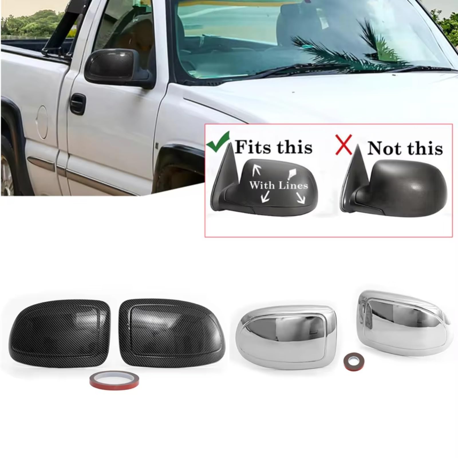 Car Couvercle de Rétroviseur,Rearview Mirror Cover pour GMC Sierra Yukon 1999-2006