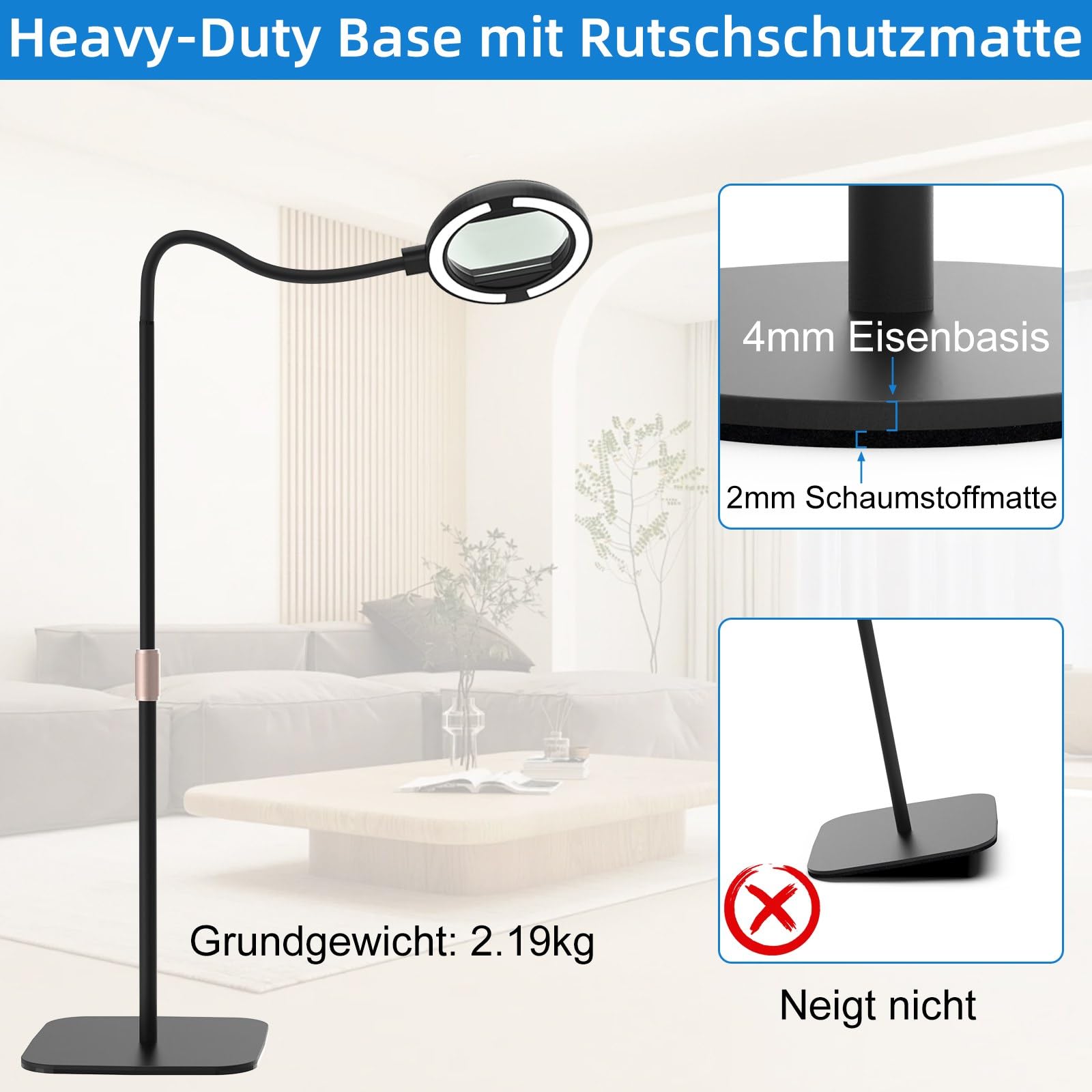 Lupa do czytania ze światłem LED 56 diod, lampa stojąca ściemniana 3 tryby, 2 w 1