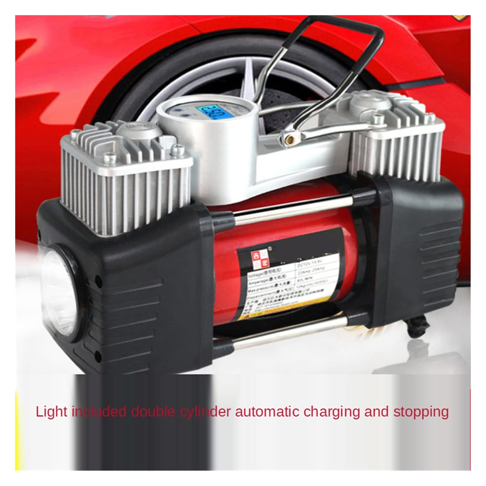 Cyfrowe ustawienie ciśnienia 12v sprężarka powietrza do nadmuchiwania opon samochodowych podwójny cylinder metalowy nadmuchiwacz do opon samochodowych wysokociśnieniowa pompa powietrza
