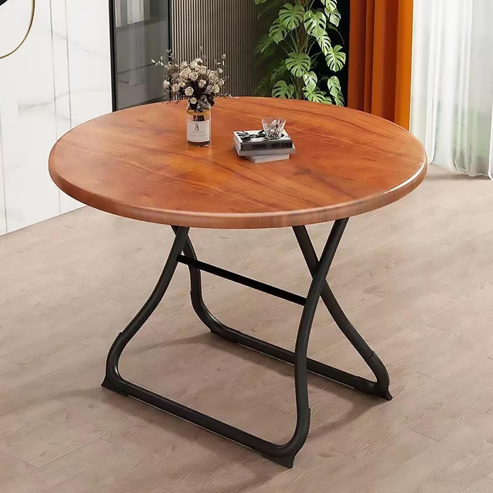 Table à manger ronde pliante portable en acier pour vos repas sans encombrement