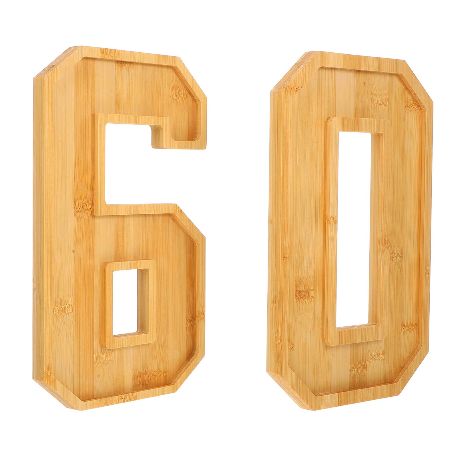 Plateau à Goûter en Bois Forme Chiffre 60, Planche à Charcuterie Polyvalente, Grosse Capacité, Matériau Bois, pour Salon ou Chambre