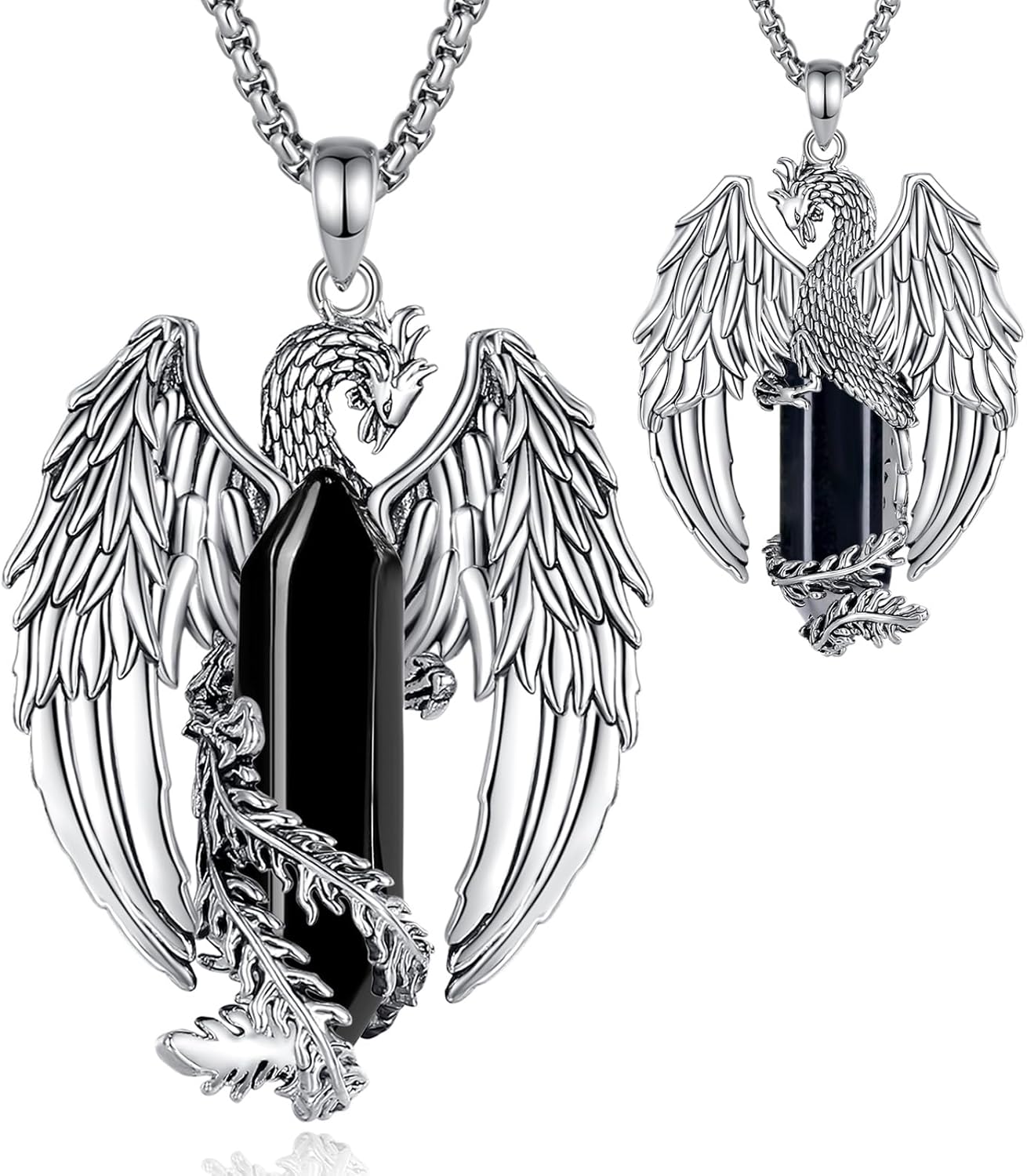 EUDORA Phoenix Necklace with Crystal for Women Men Silver Plated Copper, Vintage Viking Celtic Flaming Phenix Pendant Amulet Crystal Jewelry Gifts for Women Men,20"+2"