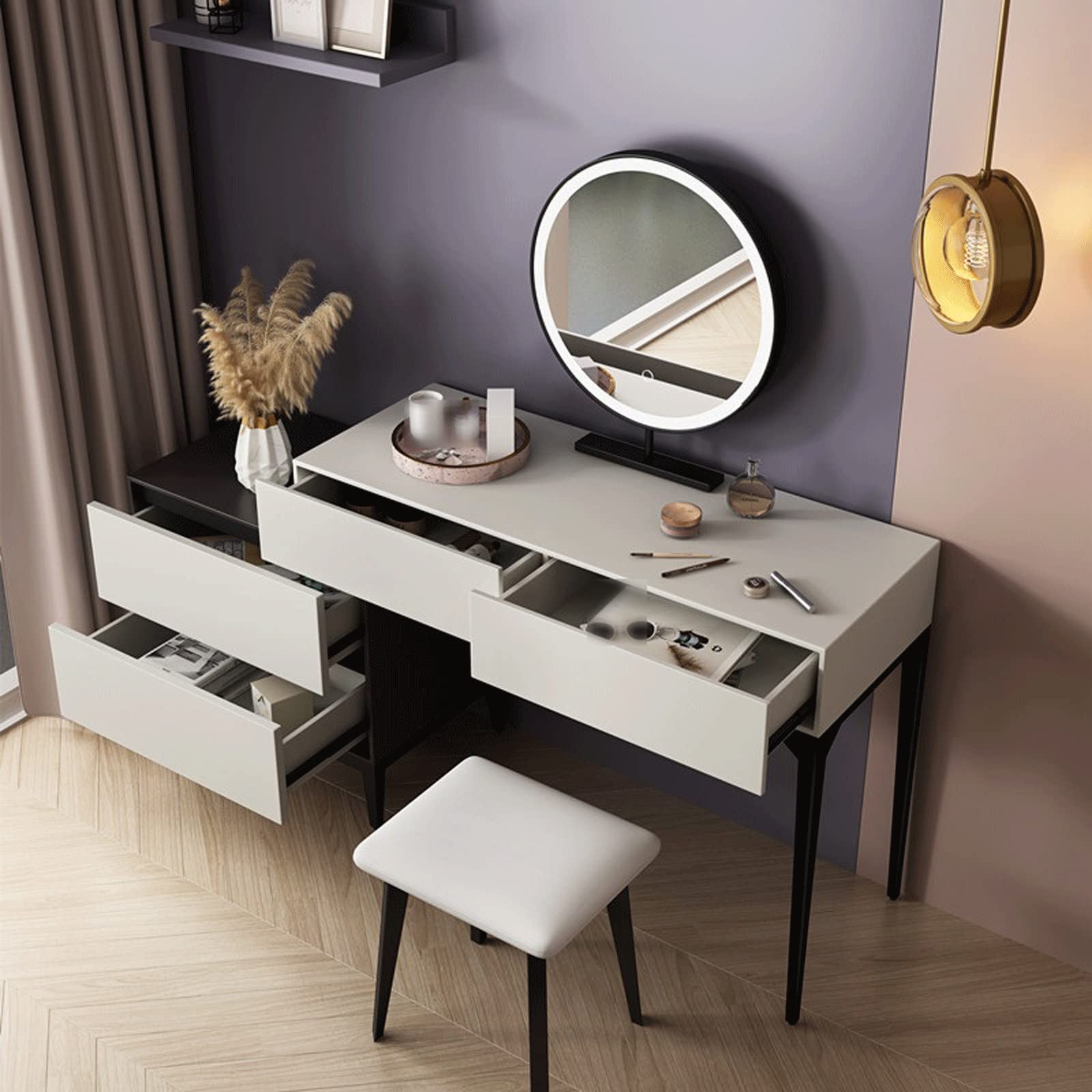 Modernes Make-up mit integriertem Stauraum – kleiner Familien-Kommode für Schlafzimmer – Stilvoller und funktionaler Schminktisch für Zuhause