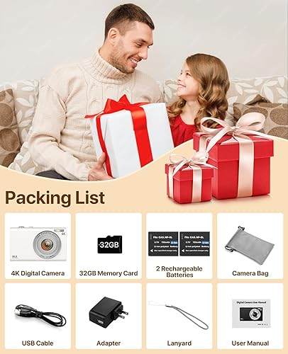 Miniatura 7 de Cámara digital, cámara de videoblogs 4K para YouTube con cámaras de enfoque automático para fotografía con zoom digital 16X, cámara digital compacta