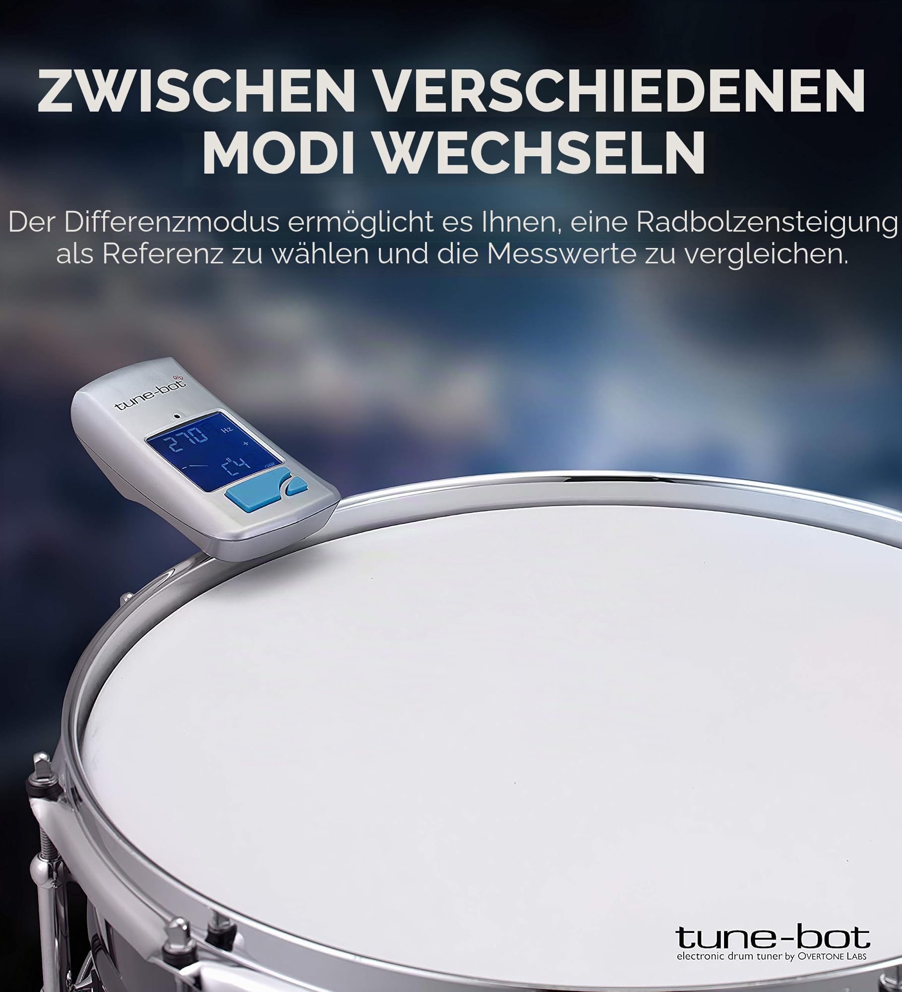 Overtone Labs Tune-Bot Gig TBG-001 Digitales Schlagzeug-Stimmgerät für Snare, Tom & Bass – Schnell & Präzise
