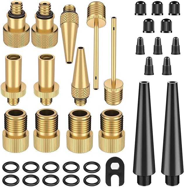 35PCS Bike Pump Adapter - Schrader Valve, Presta Valve, Dunlop/Woods Tyre Valve Adaptor, Bicycle Tire Pump Adapter(AV DV SV) with Ball Pump/Air Pump/Compressor Adapter Tire Valve Caps