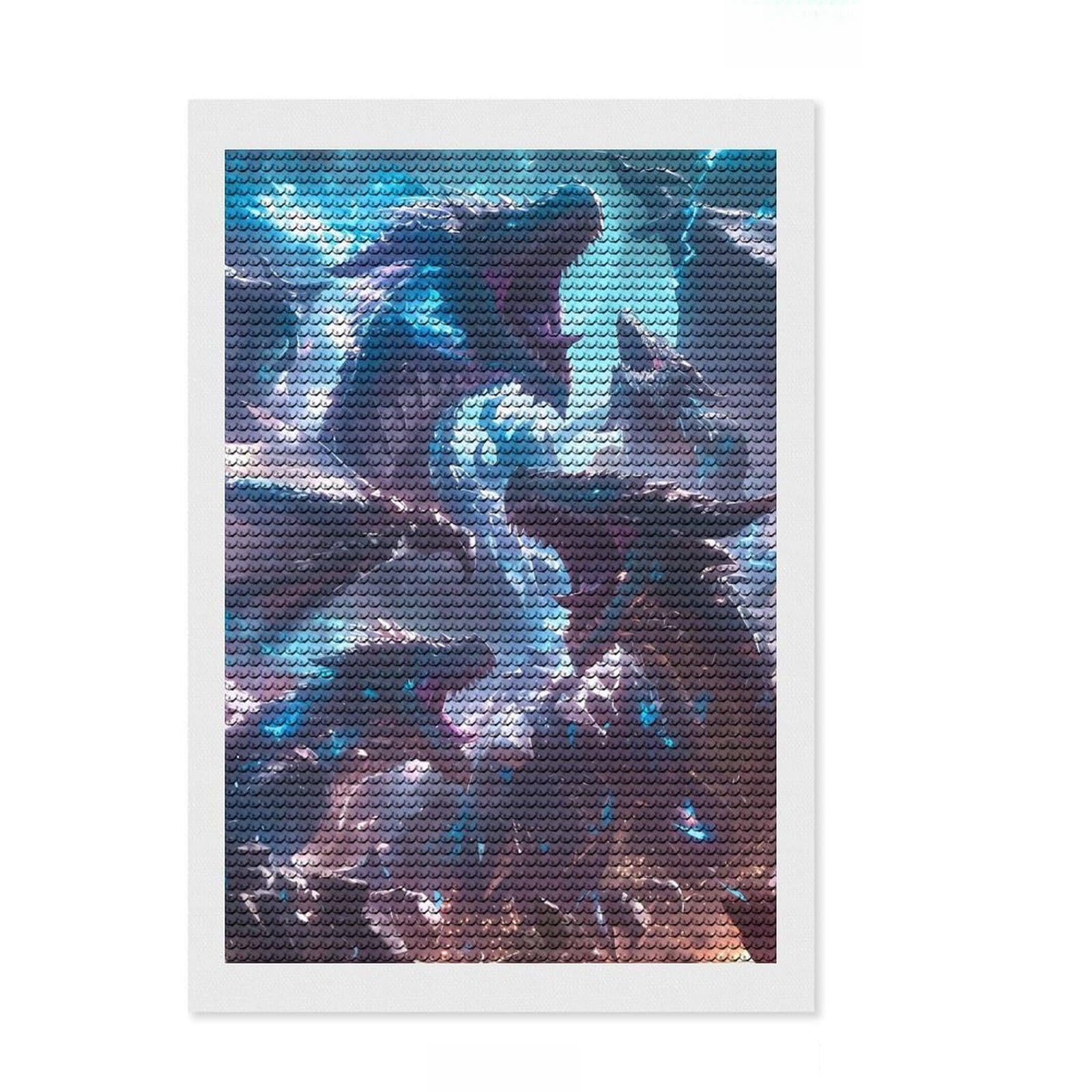 Junmoney Majestic Dragons Crystal Diamond Art Kit 8"x12", Festive Craft Gift, Aesthetic Room Decor, with Tool Kit, Creative Gift Idea