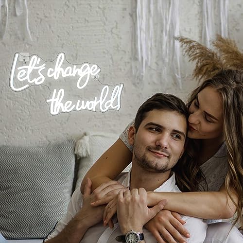 Miniatura 5 de Horseneon Letrero LED de neón con texto en inglés "Let's Change the World", letreros de neón blancos para decoración de pared, letreros de luces de