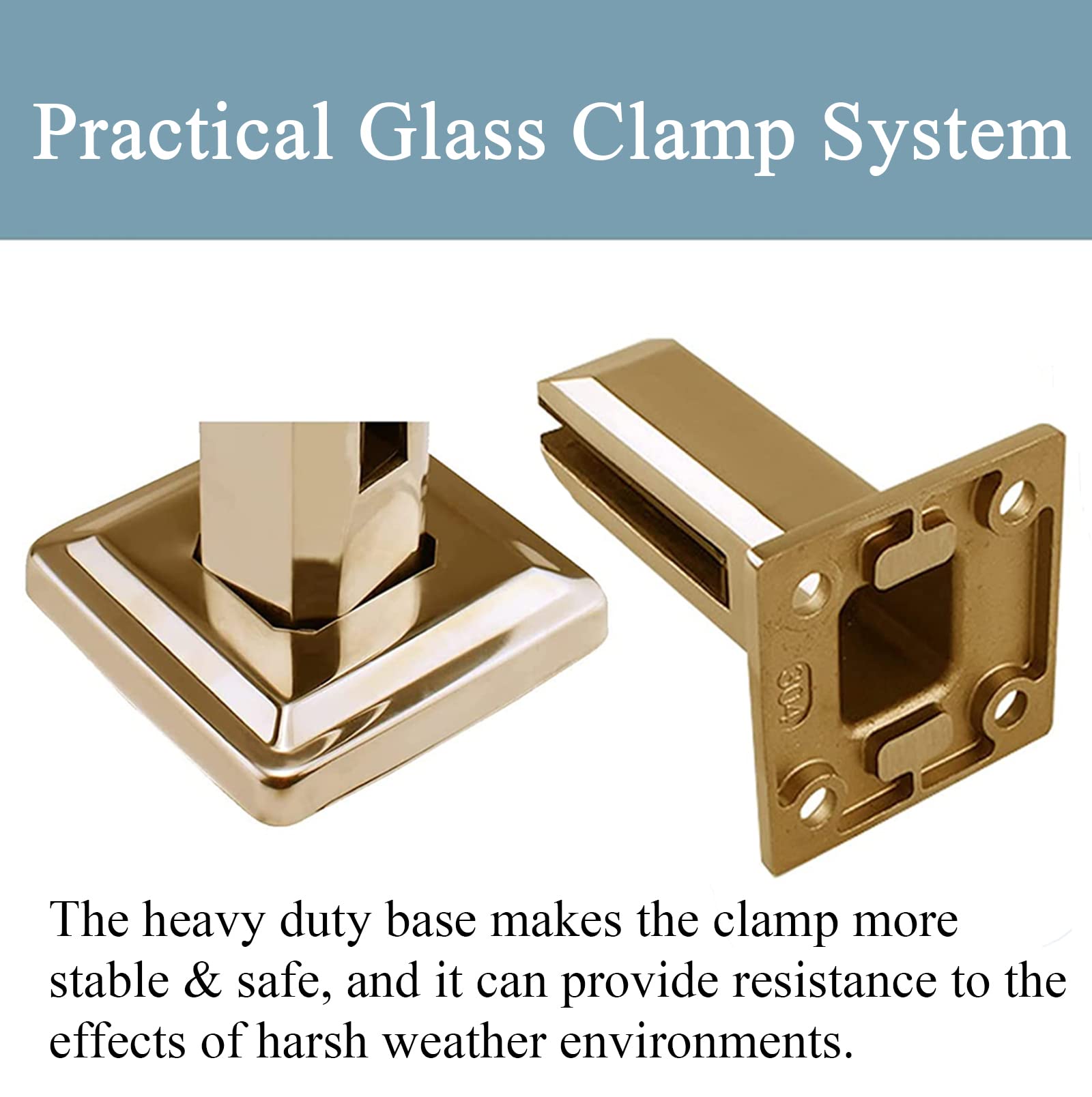 Pinces Verre 3/8"~1/2" Clips Verre en Acier Inoxydable 304,pour Clôture Verre Borderless, Pince Ergot Carrée Verre avec Entretoise Tournevis Hexagonal,200mm High,2pcs