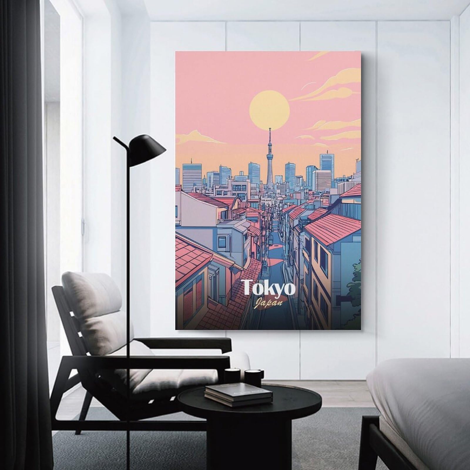 Junmoney Wall Picture Print Tokyo Skyline Illustration, 12x18inch(30x45cm), for Entrance Walls, Hall Decor Or Foyers, A Neat Decor Update for Hallways