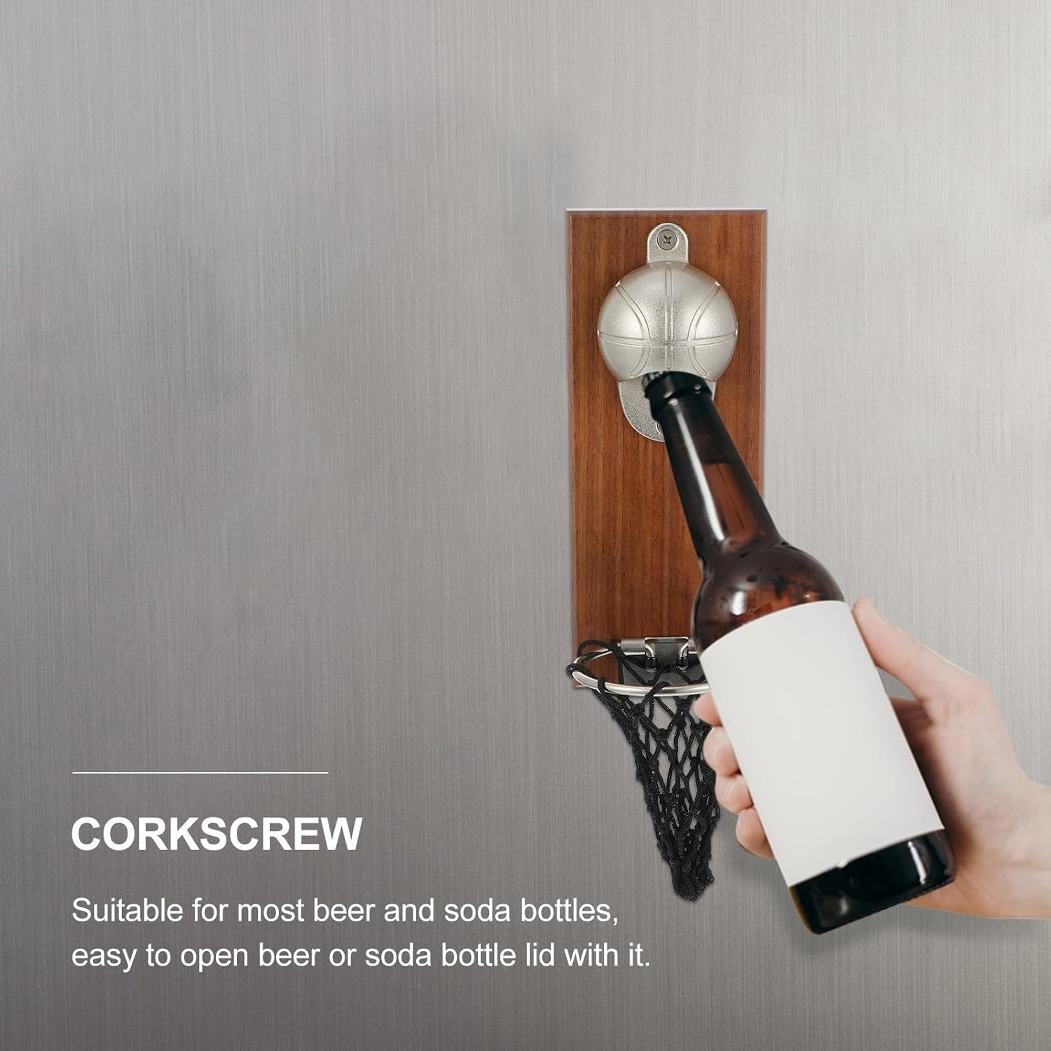 Basketball Bottle Opener Wall-mounted Beer Opener with Magnetic Cap Catcher Sturdy Metal Kitchen Bar Tool for Home and Party Use