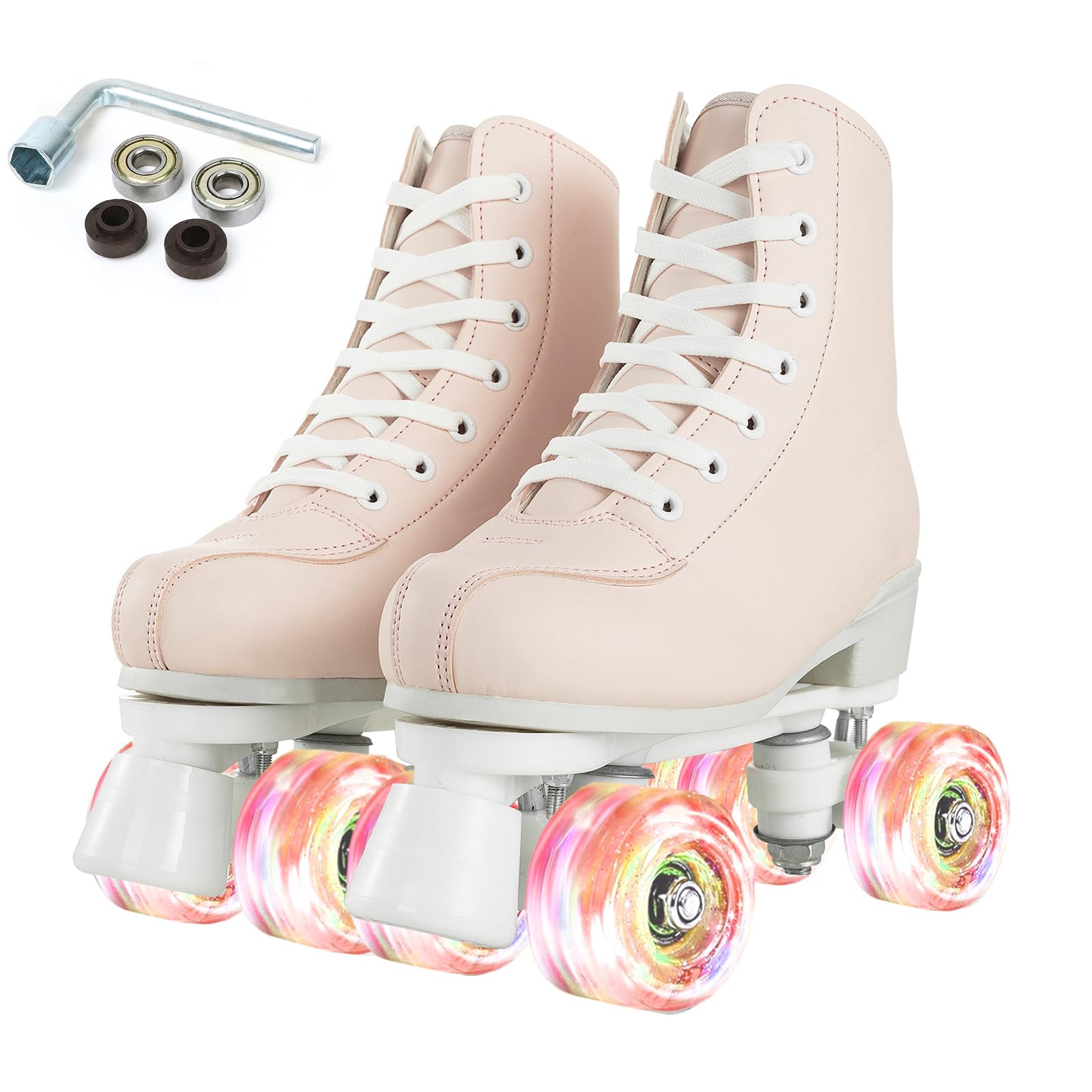 Roller Skates for Women and Men PU Leather High-top Adult Roller Derby Skates Wheels Light Up Roller Skates Four-Wheel Shiny Roller Skates for Girls Boys Unisex