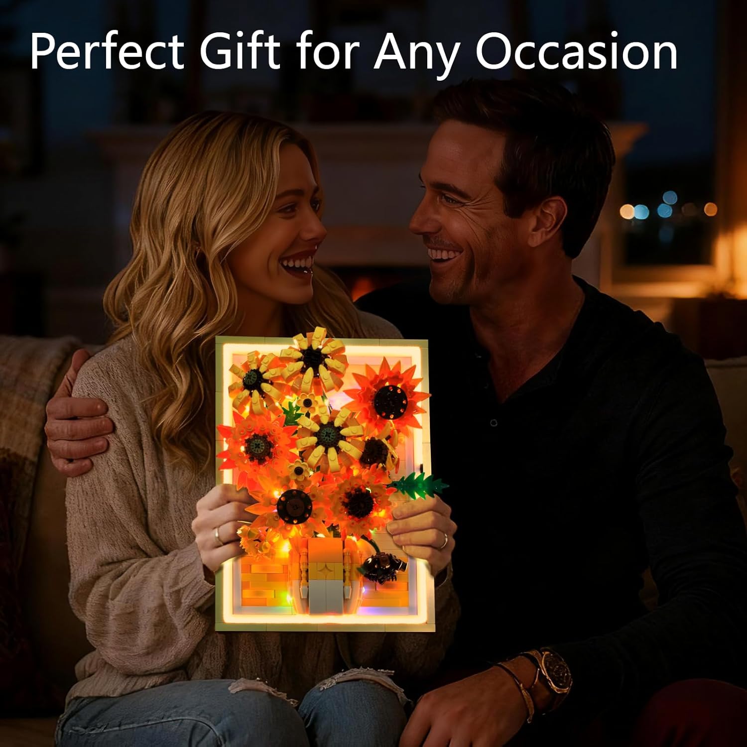 Motion-Sensing LED Light Sunflower Photo Frame Building Kit 1011 PCS, Inspired Wall Art Decor, Creative Gift for Adults & Teens 14+ - Image 8