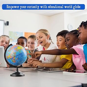 World Globe for Kids Learning - 6 inch Interactive Earth Globe with Stand for Children Students Educational Geography, Spinning World Globes Map Decorative Kids Room Classroom, Desk, Office, Home