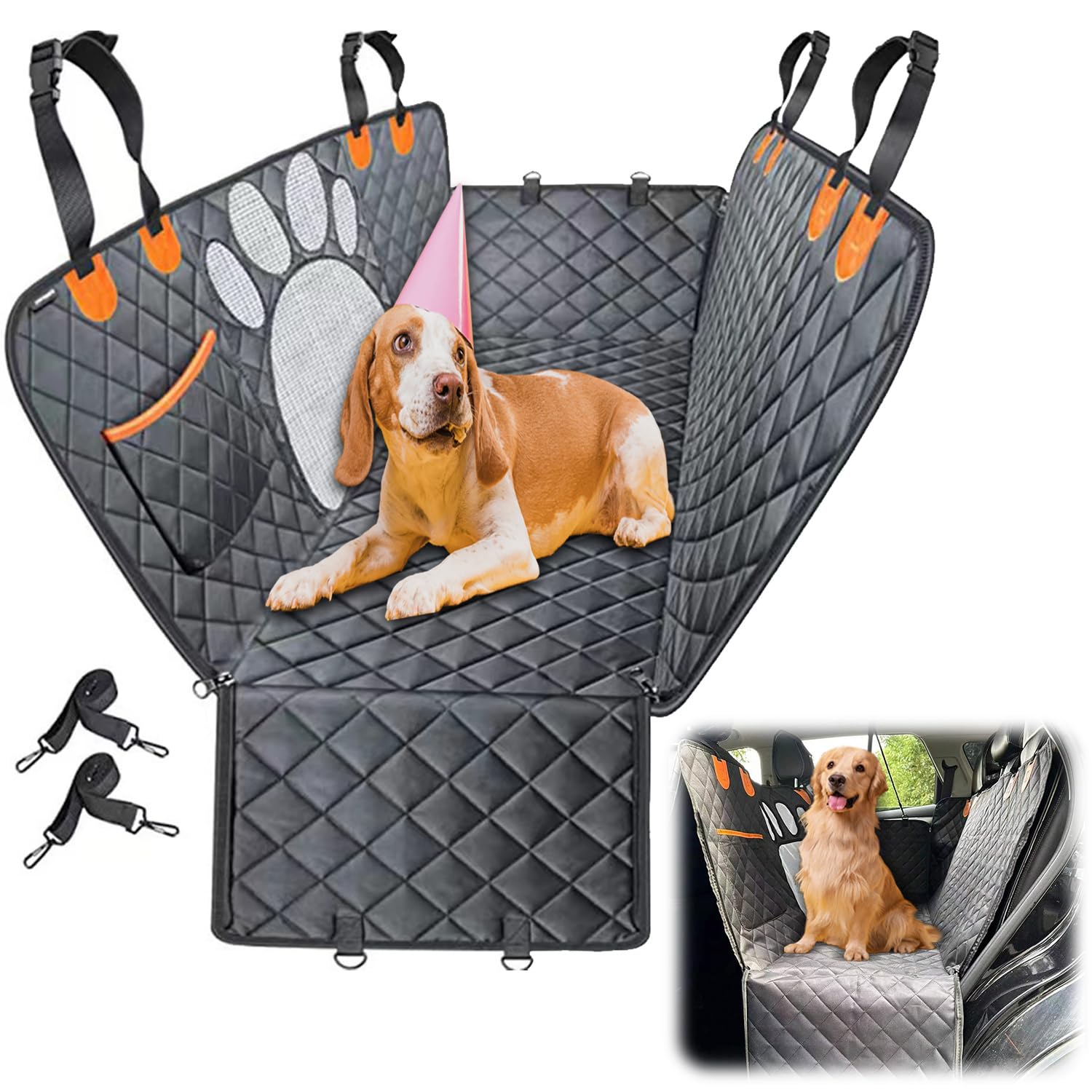 Dog Seat Cover Seat Hammock with Dog Claw Mesh Visual Window Storage