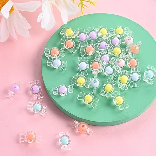 Miniatura 2 de 250 cuentas de caramelo transparentes para hacer joyas, cuentas de cristal redondas de acrílico para hacer pulseras, dijes de cuentas de calabaza