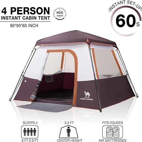 Miniatura 8 de Camping Tents 46 Person Pop Up Instant Tent - Setup in 60s for Family Camping, Windproof Design, Family Cabin Tent with Rainfly & Backpack Carry Bag