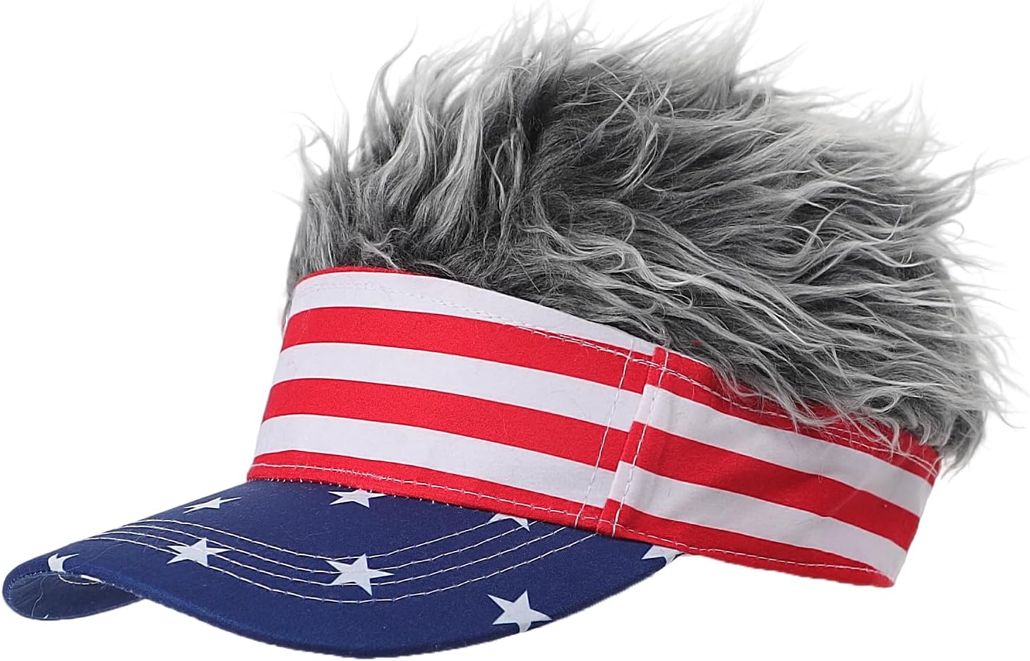 Men Visor Hat with Fake Hair Novelty Wig Peaked Baseball Cap Outdoors Adjustable Spiked Golf Sun Visor Funny Headwear