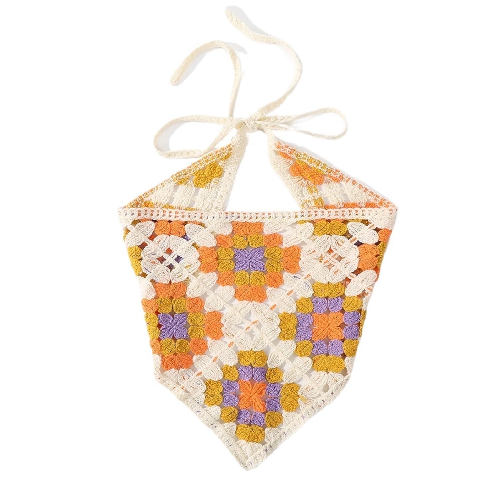 2 Piezas de Diademas de Bufanda Triangular de Punto for Mujer, Bandana con Flores Huecas, Accesorios for el Cabello para Mujer(Yellow 2)