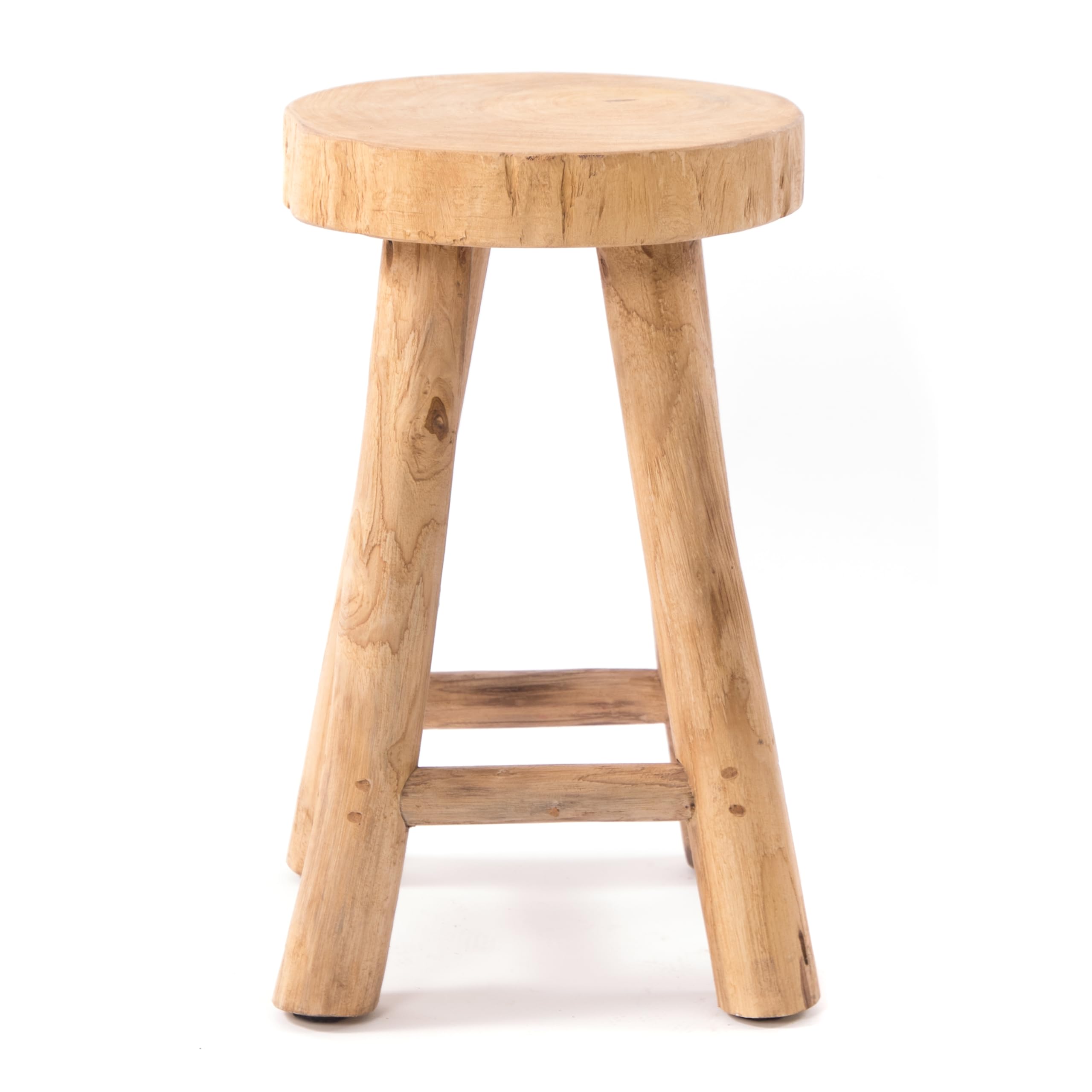 DESIGN DELIGHTS Sgabello Rotondo in Legno Pinto, Teak, Rustico, per Piante e Fiori, con Seduta, 50x30x30 cm